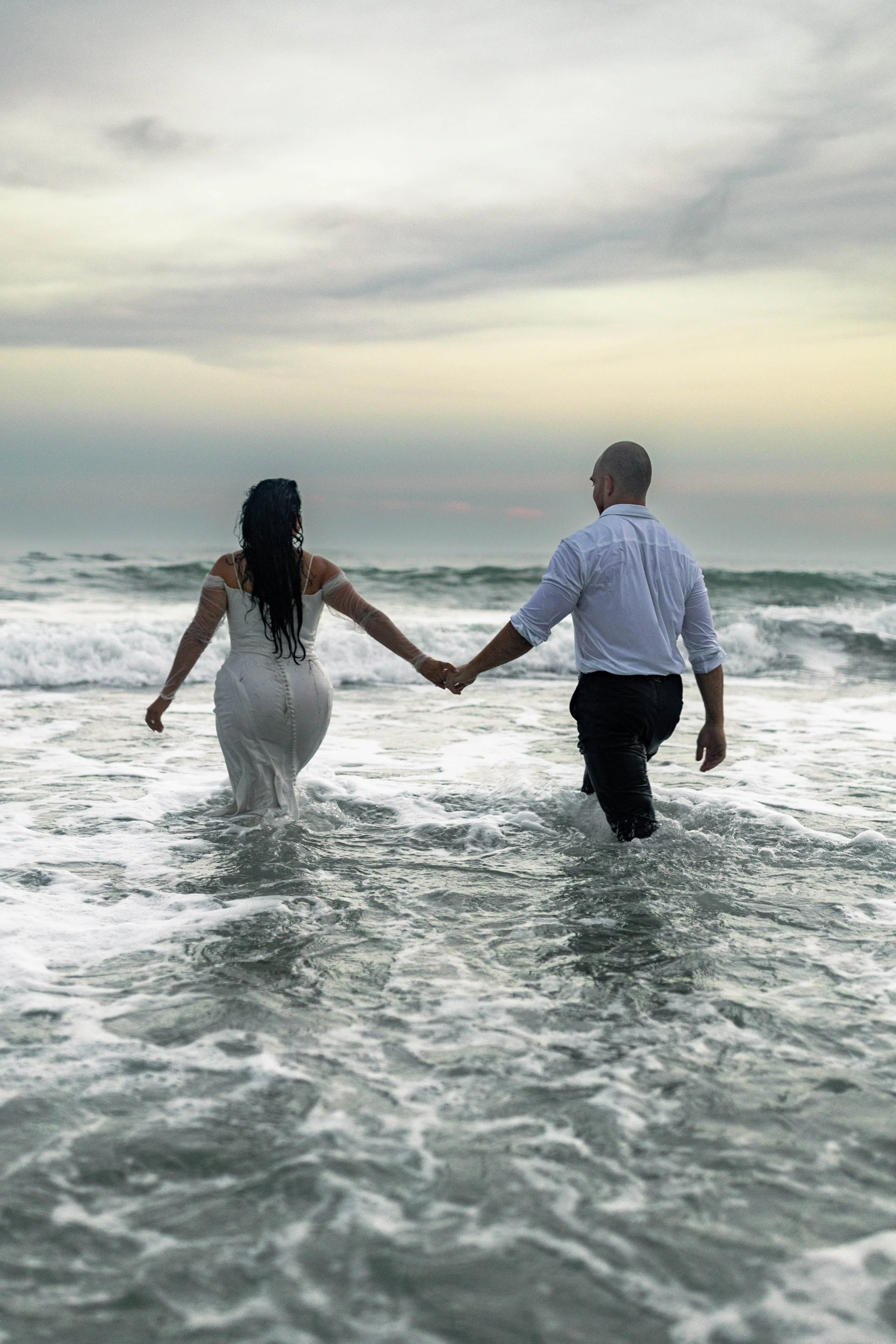 romantic couples wedding photos on the beach at sunset myrtle beach South Carolina