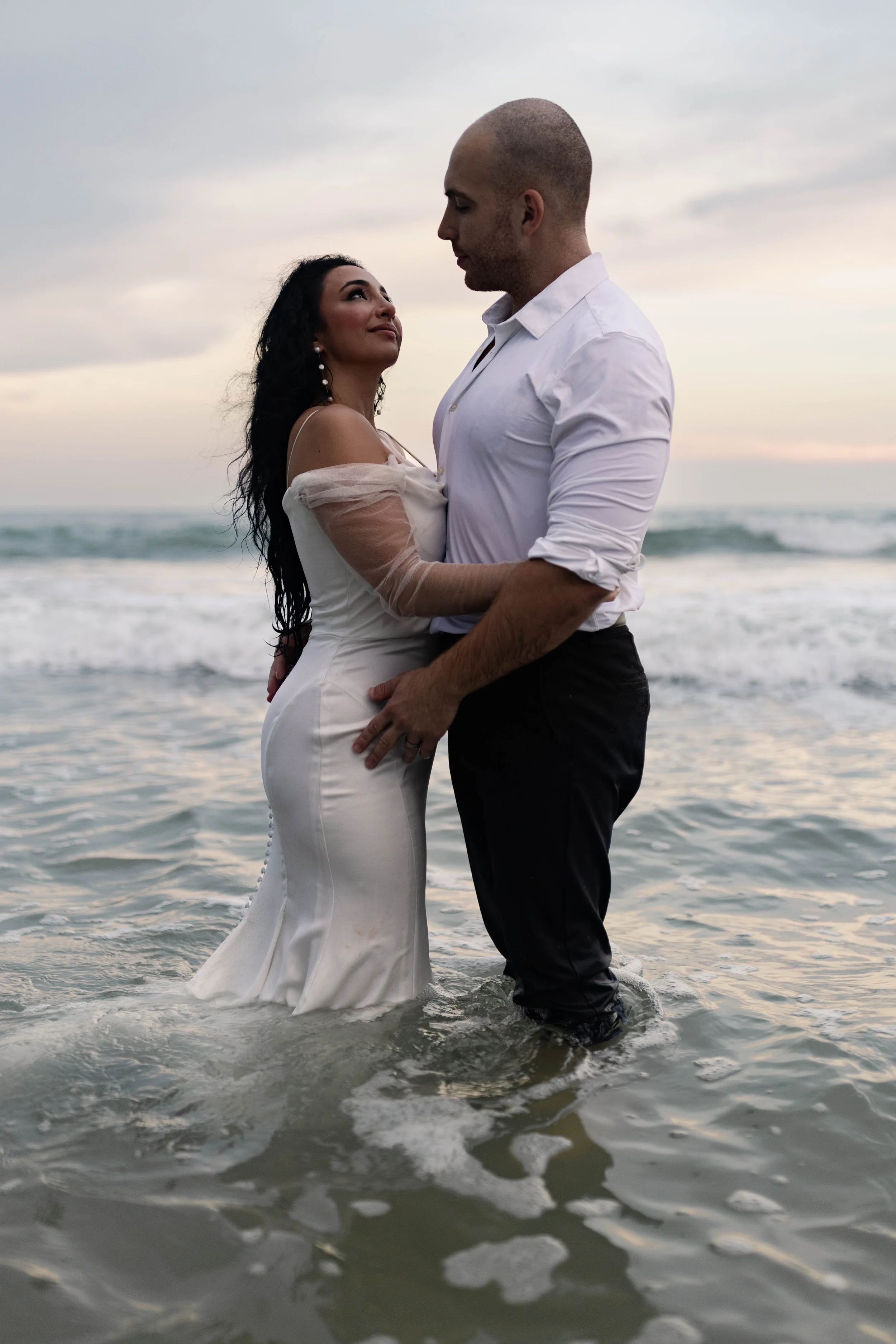 romantic couples wedding photos on the beach at sunset myrtle beach South Carolina