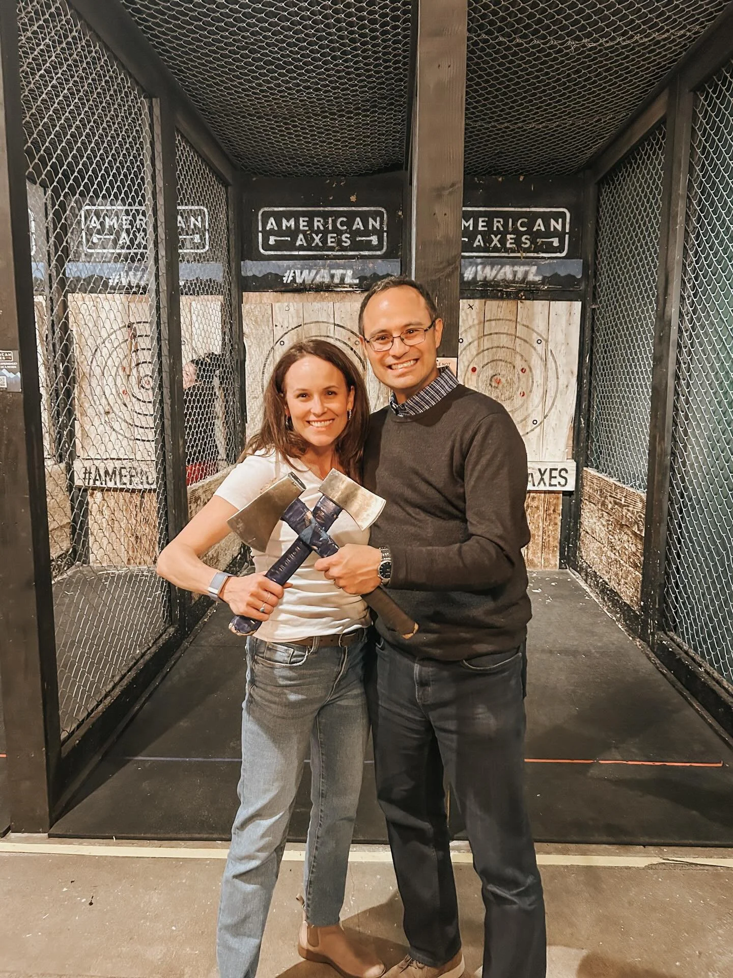 Fun date night of axe throwing &amp; dinner with Beth last night.  Great way to let out some pre-Christmas stress!  My wife was amazing, hitting two bull&rsquo;s-eyes in her first couple throws!