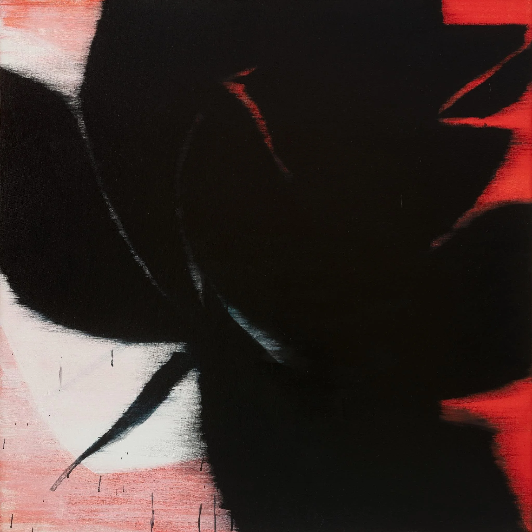 Organic abstract form in black and red in Petal 1 by Chinese contemporary artist Bian Jing