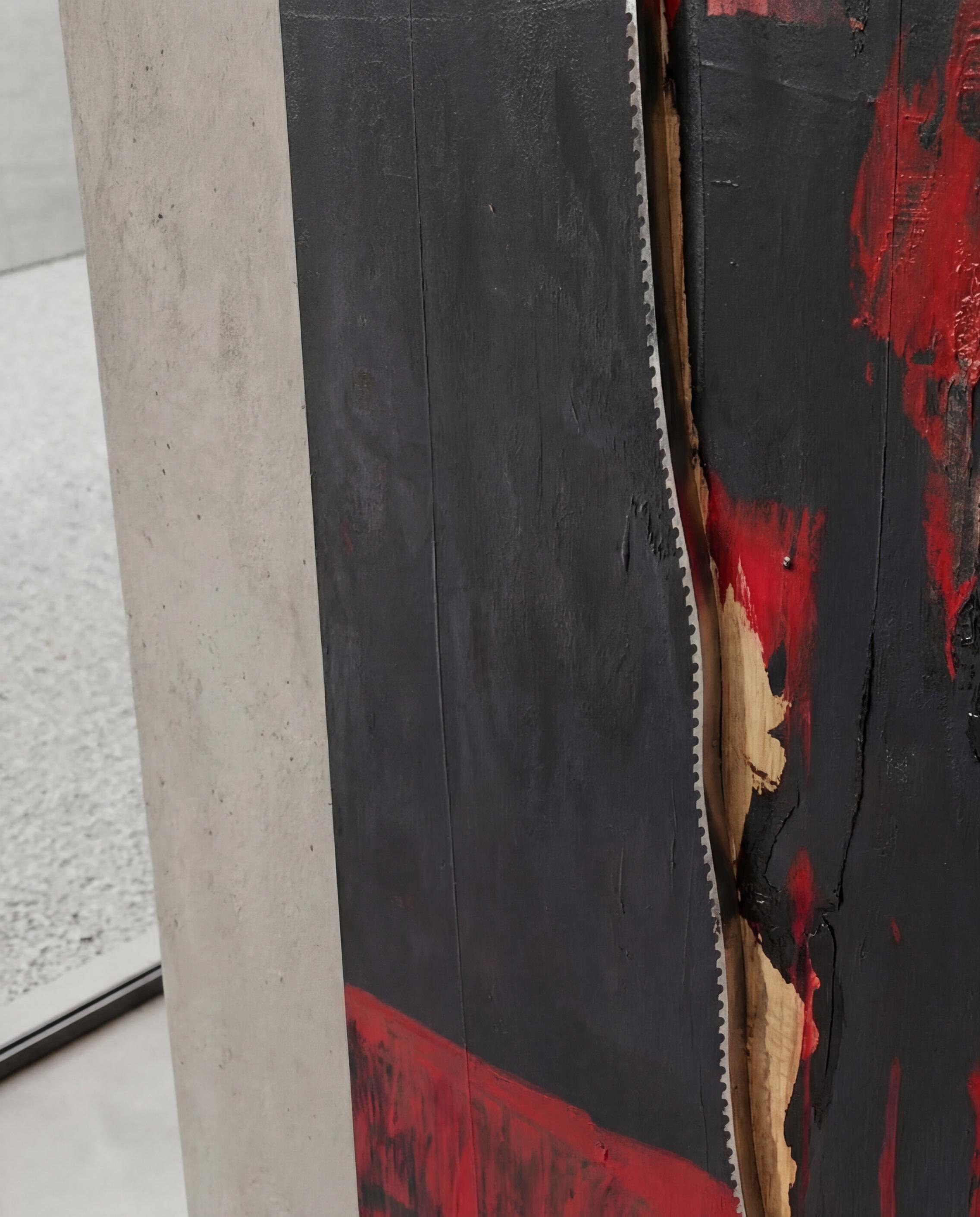 Detail of cashew lacquer texture in Landscape Series VIII by Chen Wencai