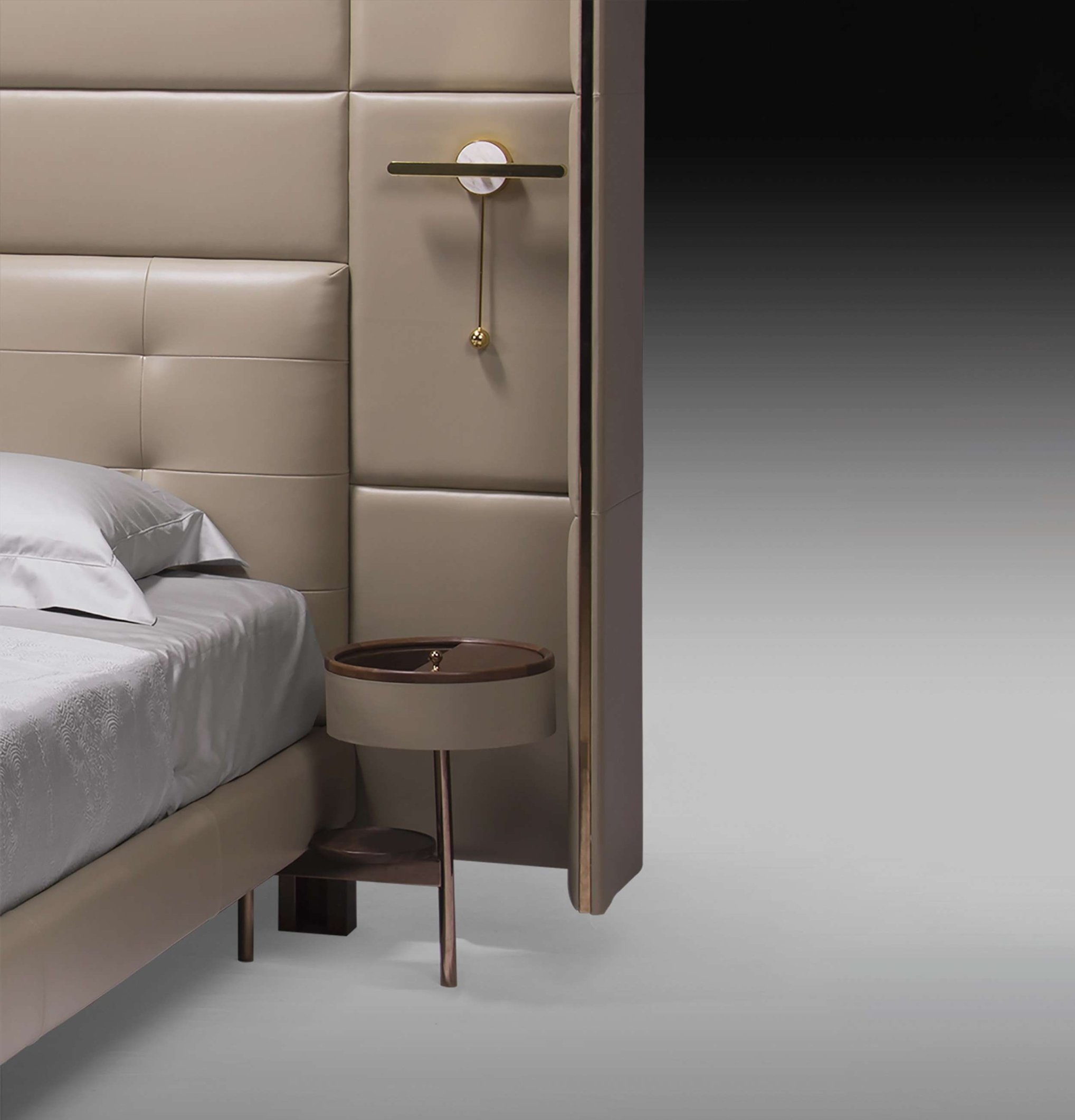 Premium leather bed at EAST WEST SPACE with luxury screen-inspired design.