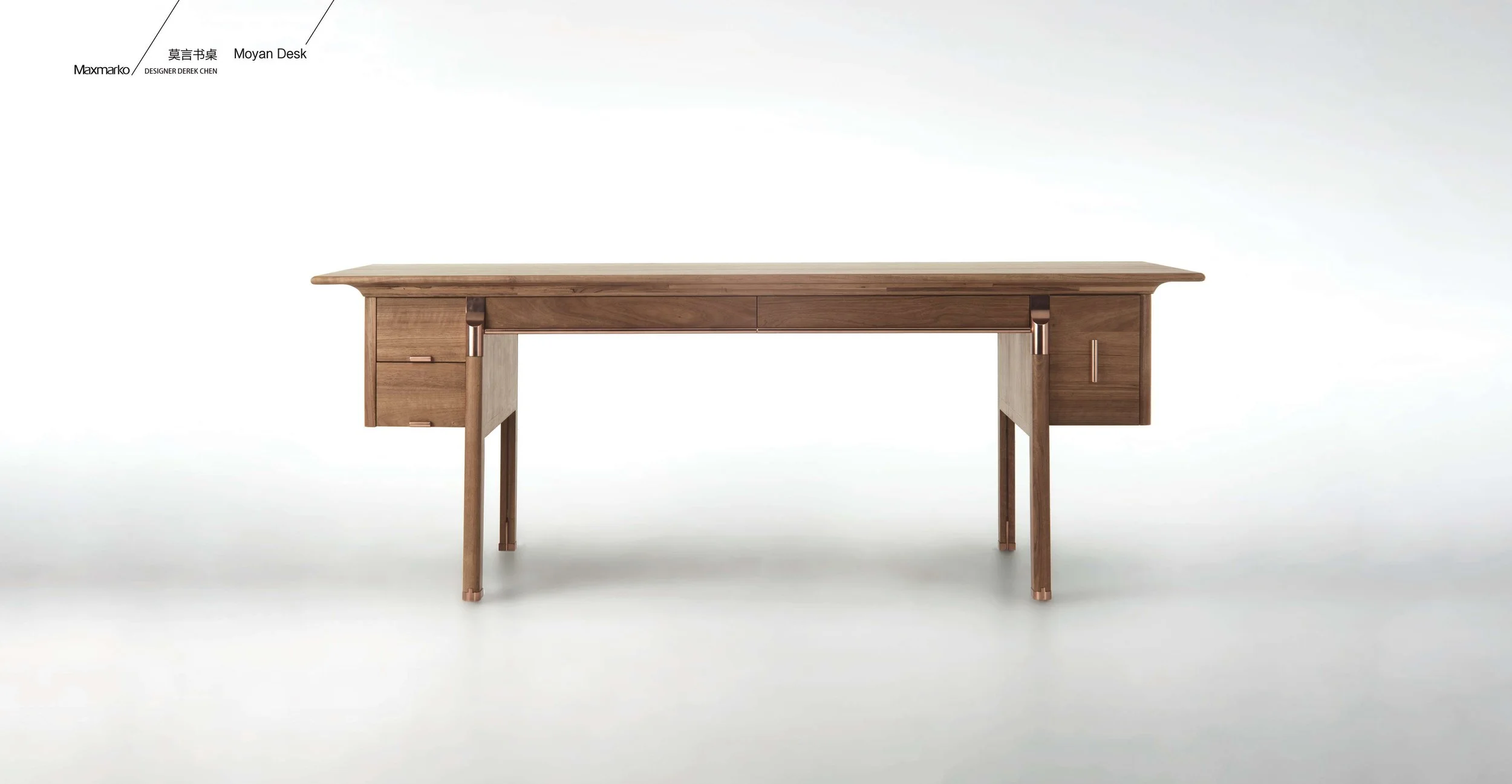 Designer writing desk blending Chinese craft heritage with modern form.