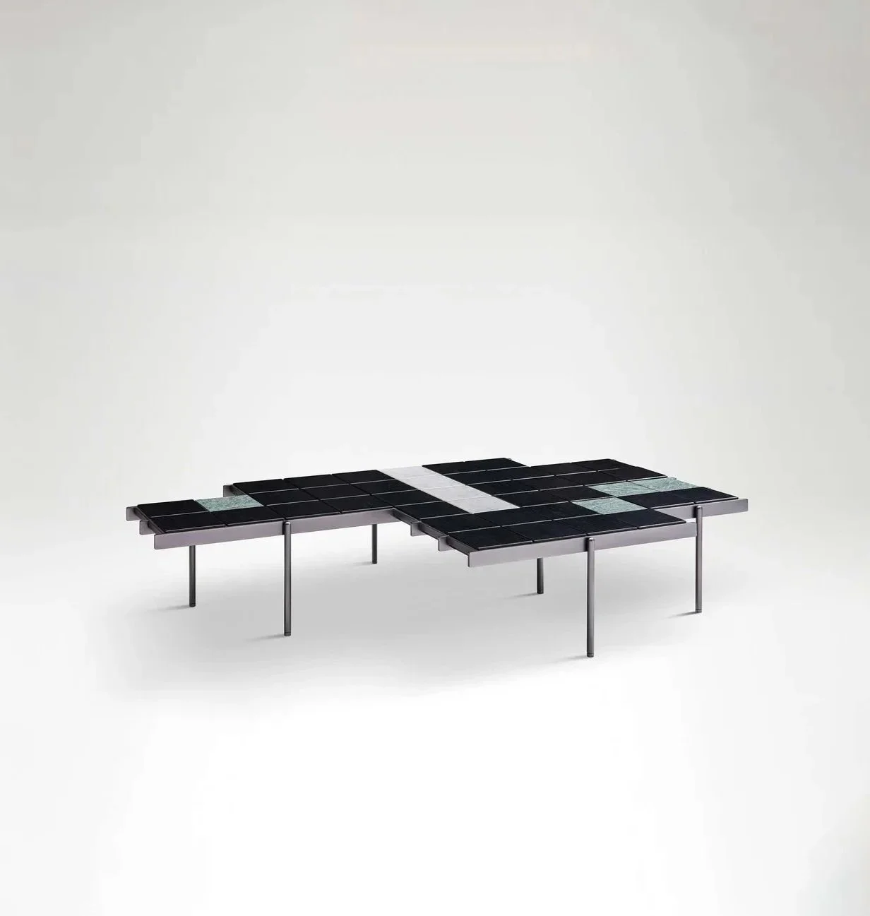 Contemporary collectible side table featuring pixel-inspired geometric design.