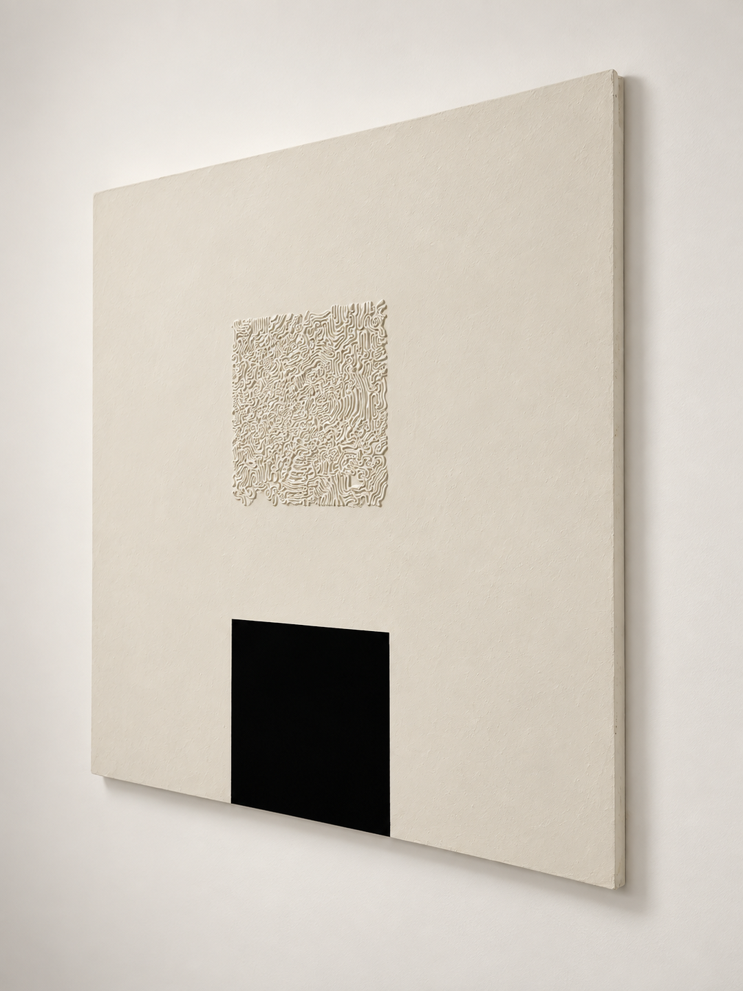 Side view of Black Flame by Robert Pous, minimalist wall artwork, contemporary art at BLANCONEGRO BARCELONA