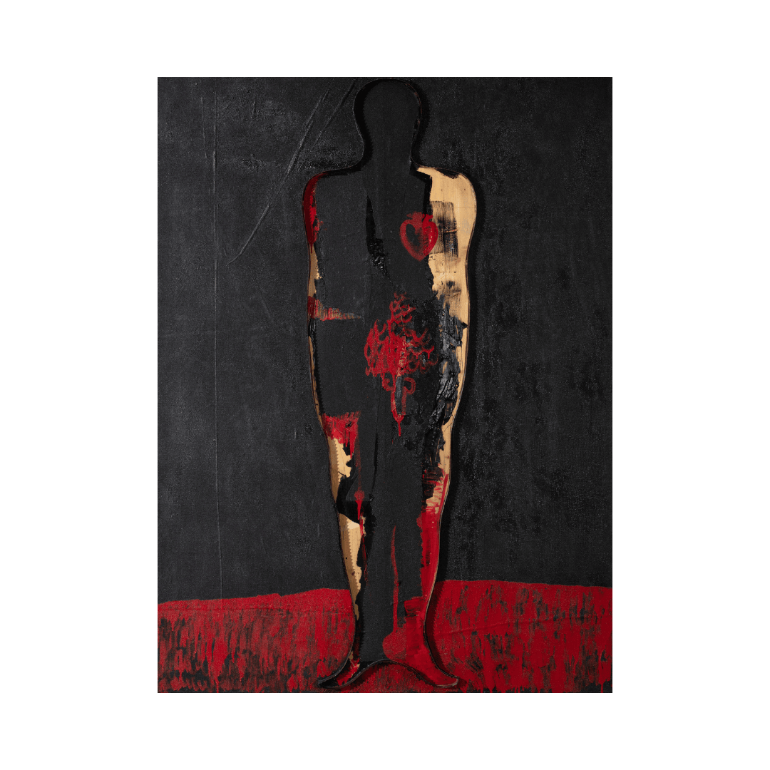 Landscape Series VIII by Chen Wencai, lacquer wall sculpture in black and red