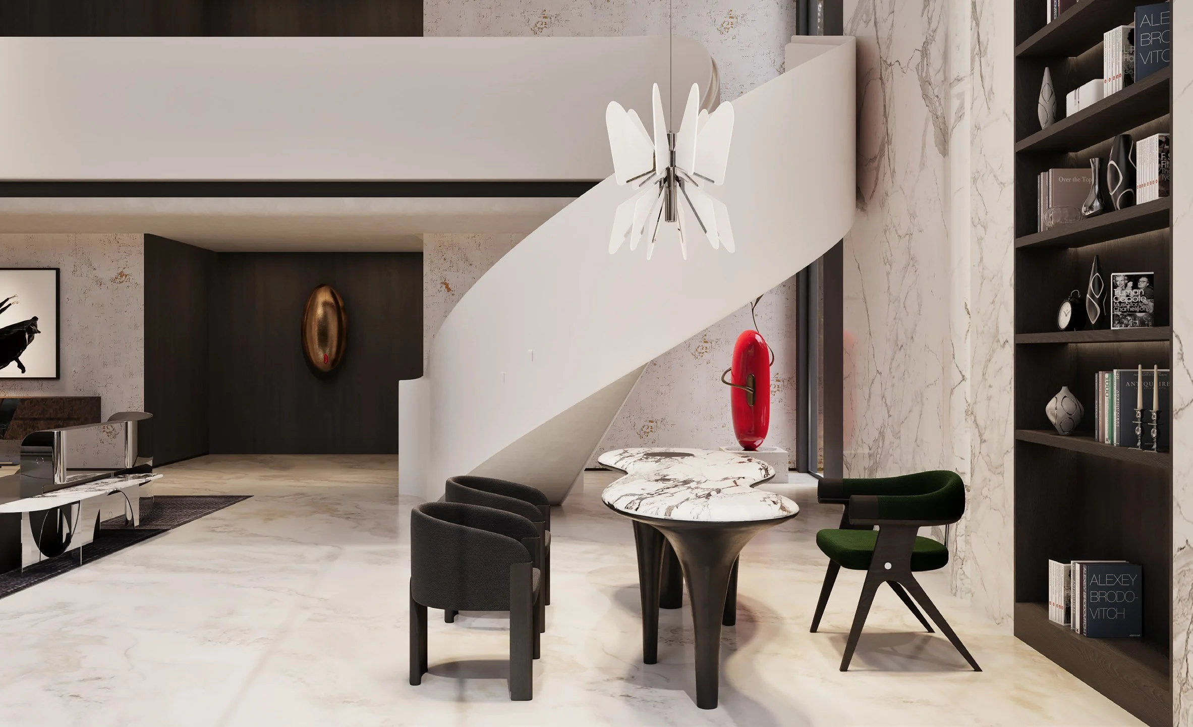 Contemporary sculptural lighting shaped like a dragonfly in mid-flight