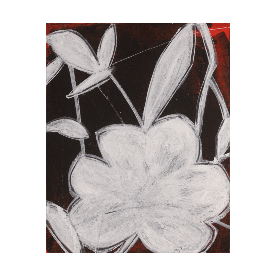 Petal 31 by Bian Jing contemporary acrylic painting with white floral abstraction