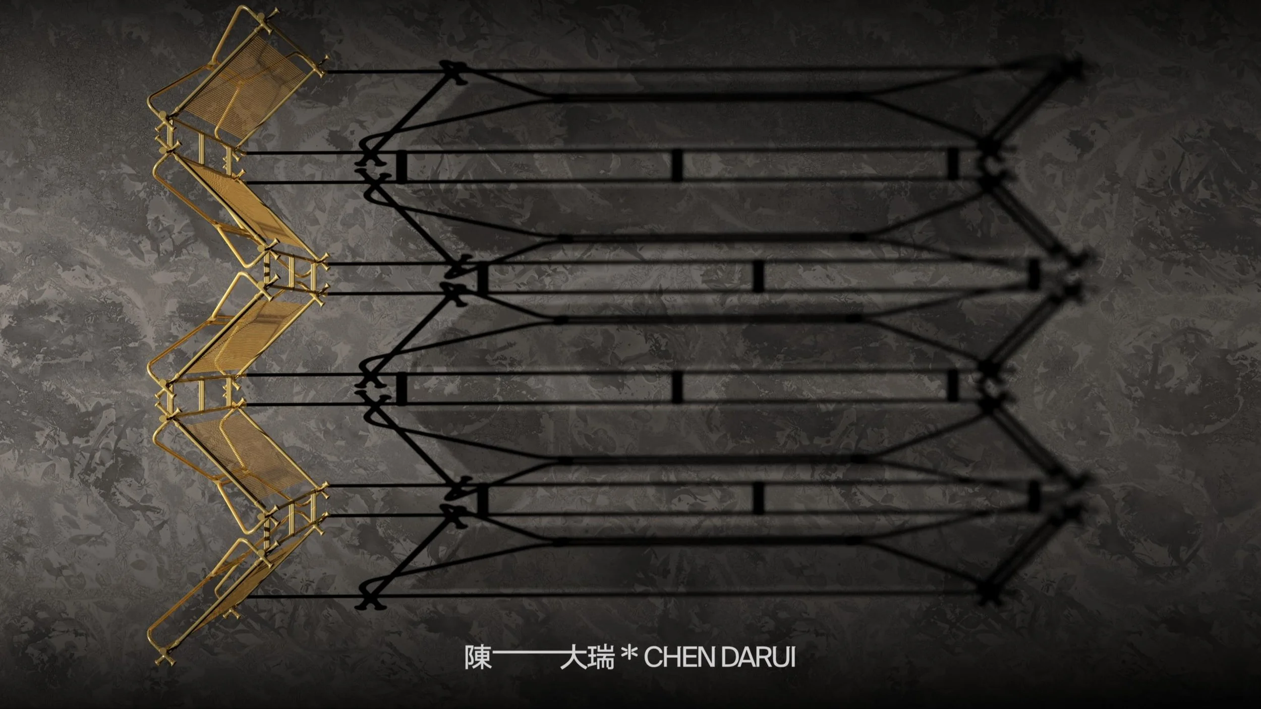 Contemporary sculptural screen featuring zinc alloy structure and refined mesh details at EAST WEST SPACE.