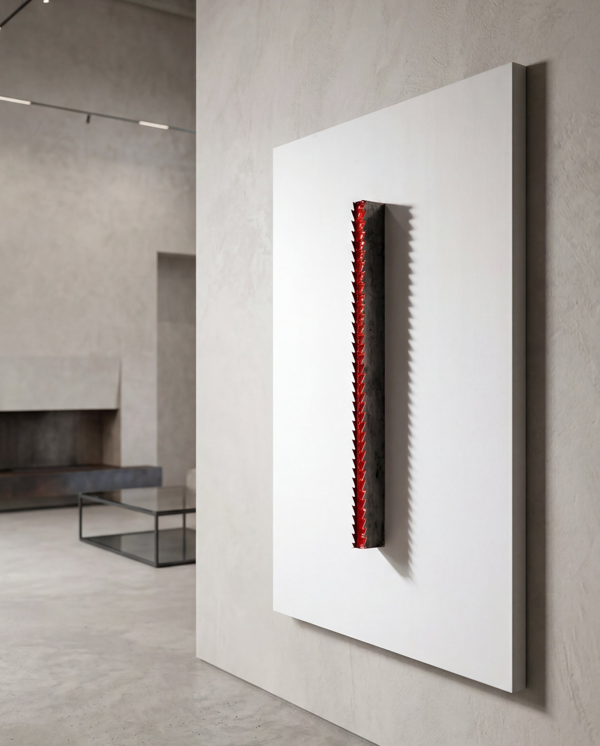 Chinese lacquer contemporary sculpture with saw blade by artist Chen Wencai for luxury interiors