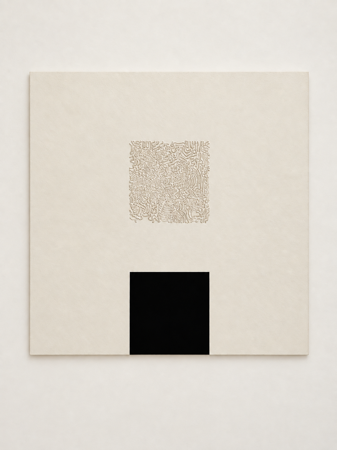 Black Flame by Robert Pous, large-scale textured wall art in white relief and ultra-matte black, BLANCONEGRO BARCELONA