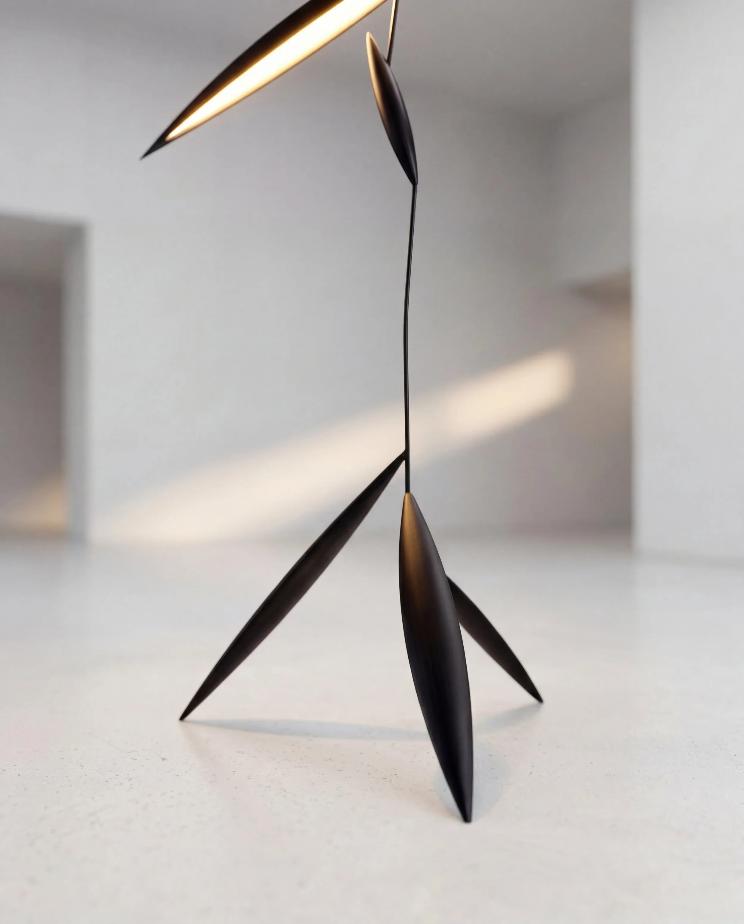 Samson Wang floor lamp with abstract plant-like silhouette and warm light