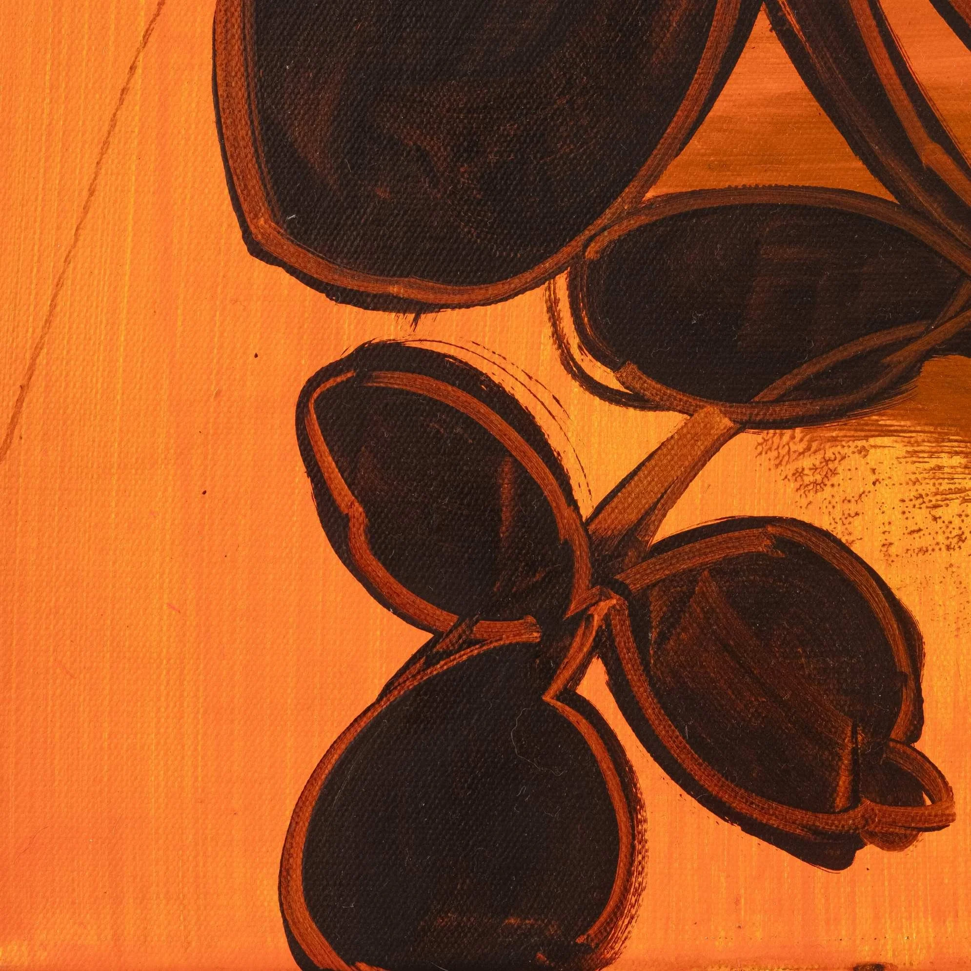 Black floral abstract silhouette on orange canvas Petal 27