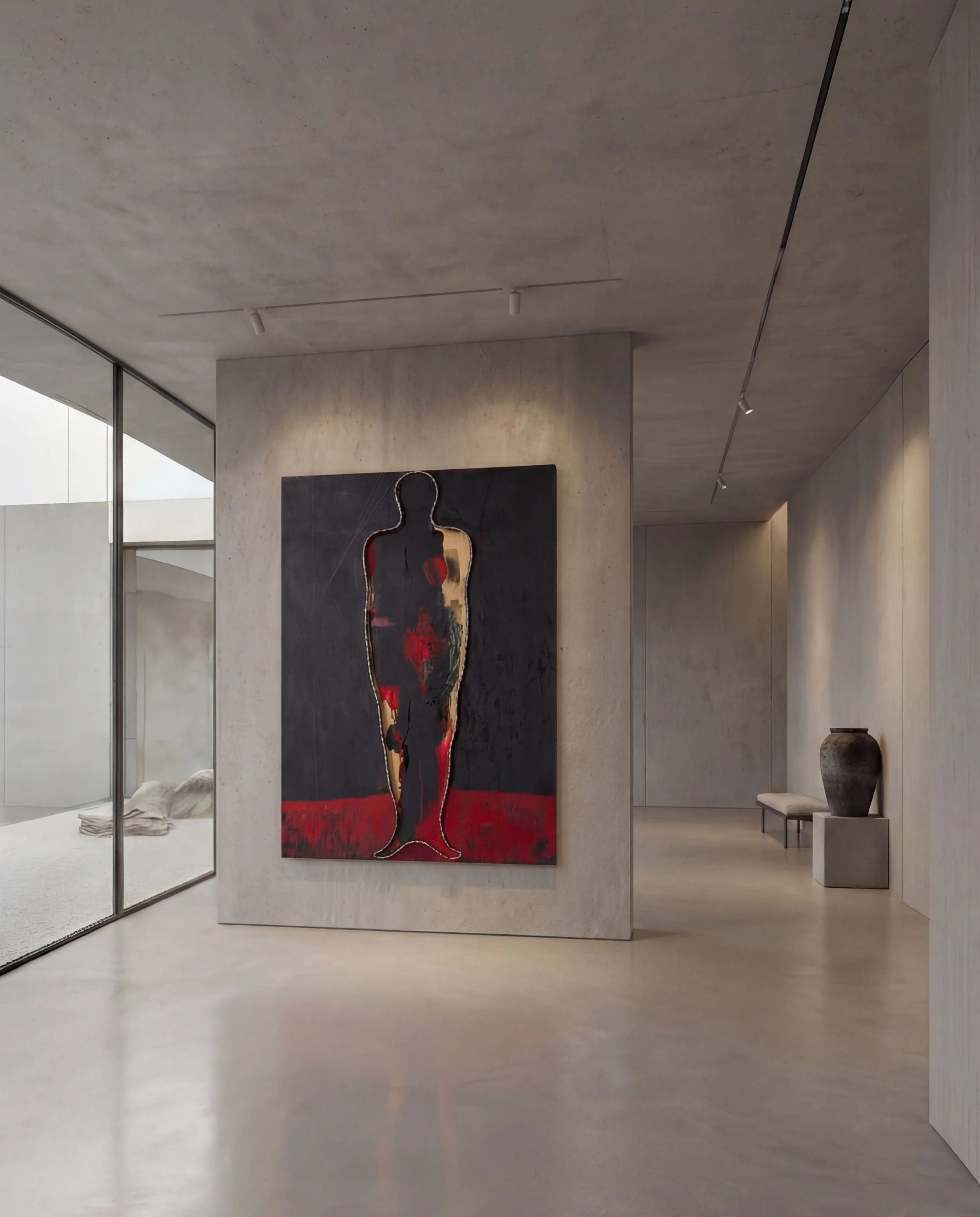 Chen Wencai Landscape Series VIII Chinese lacquer wall sculpture in black and red