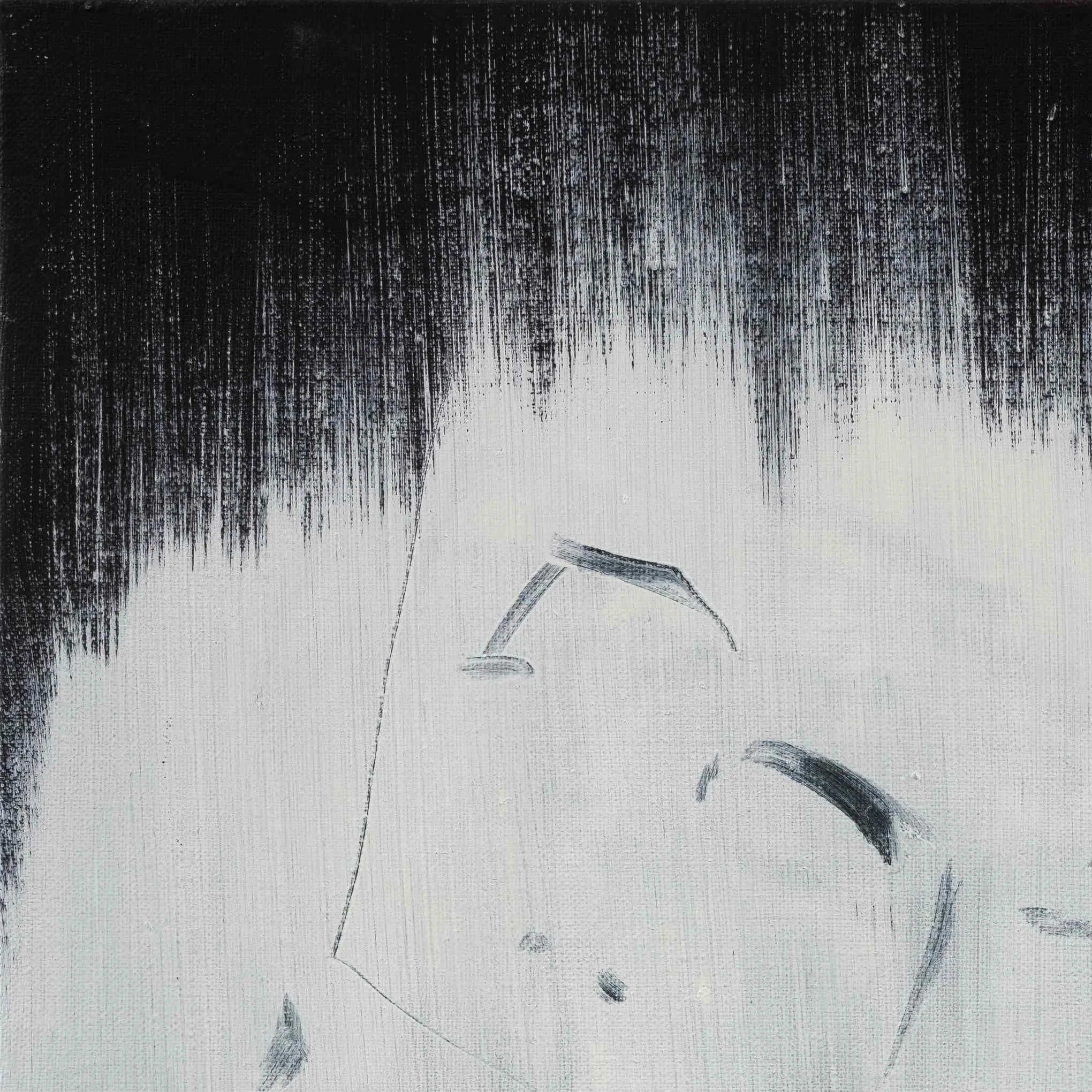 Contemporary abstract painting Petal 22 with white organic form on black background