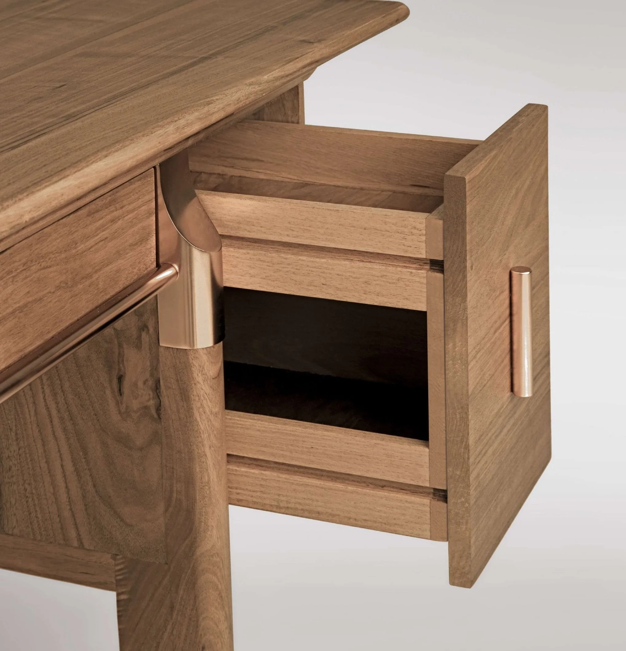 Collectible Asian design desk featuring traditional wooden drawer slides.