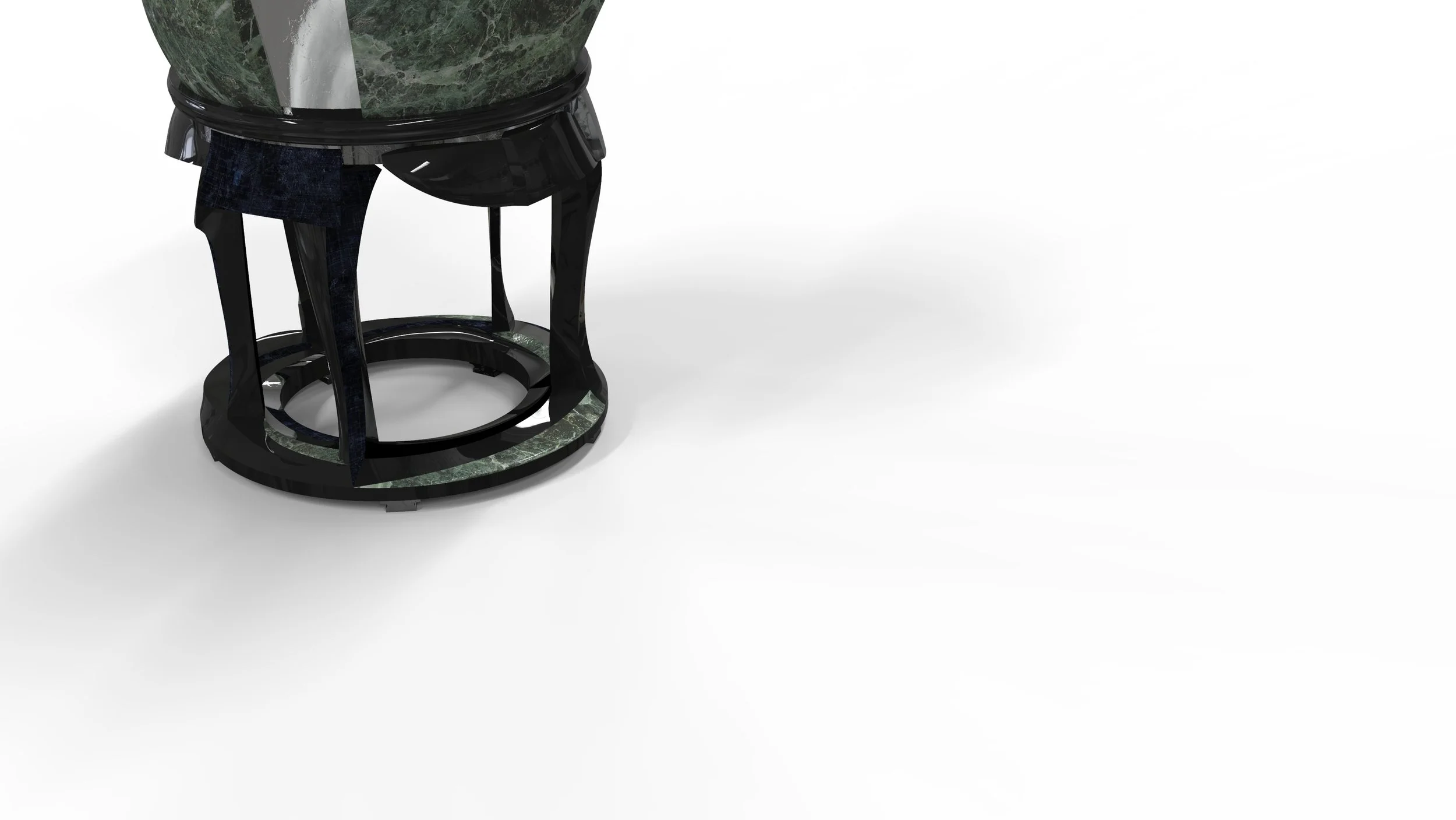 Luxury lacquered stool with faceted backrest and cultural design elements