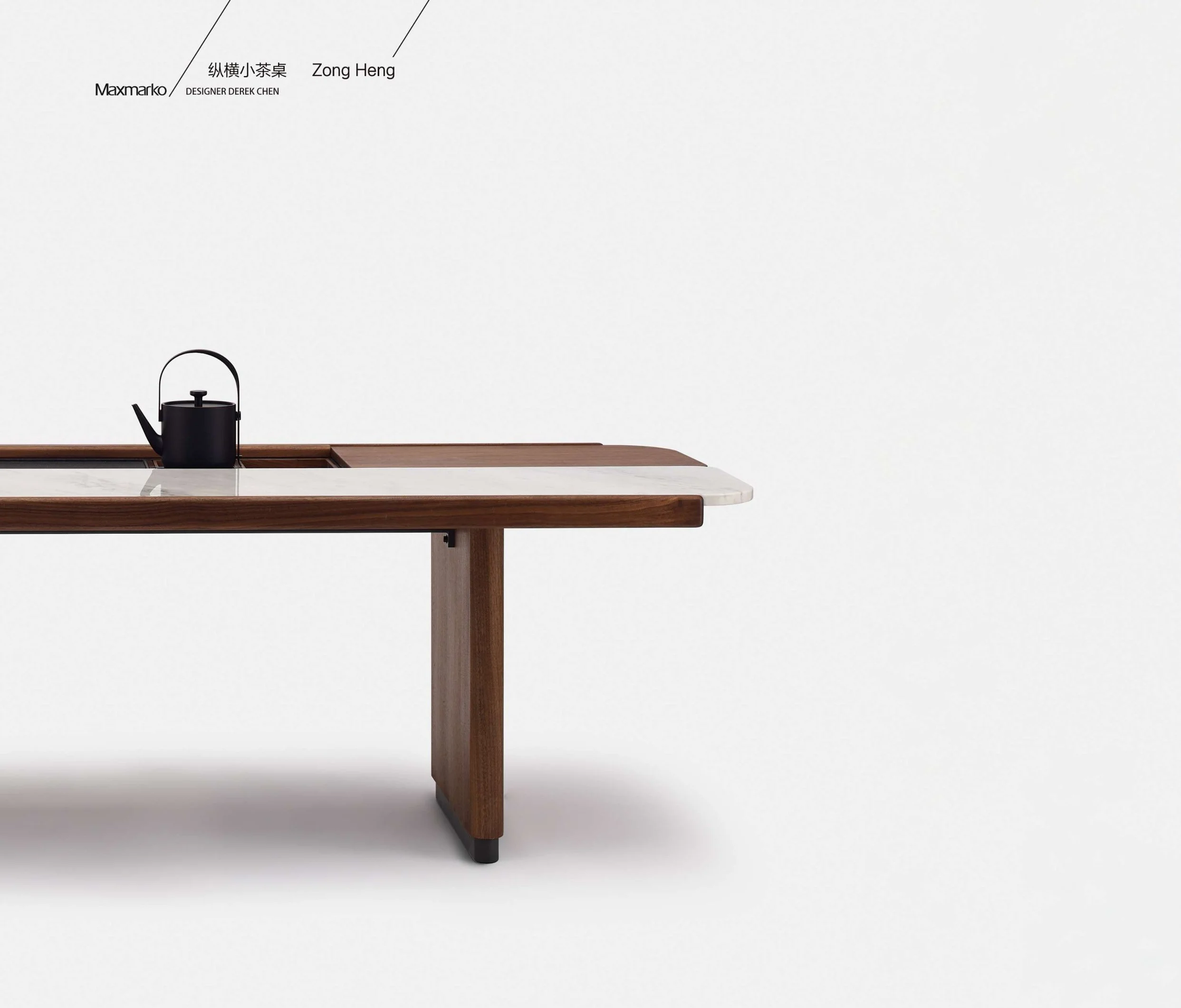 Collectible design tea table blending natural stone and wood craftsmanship.