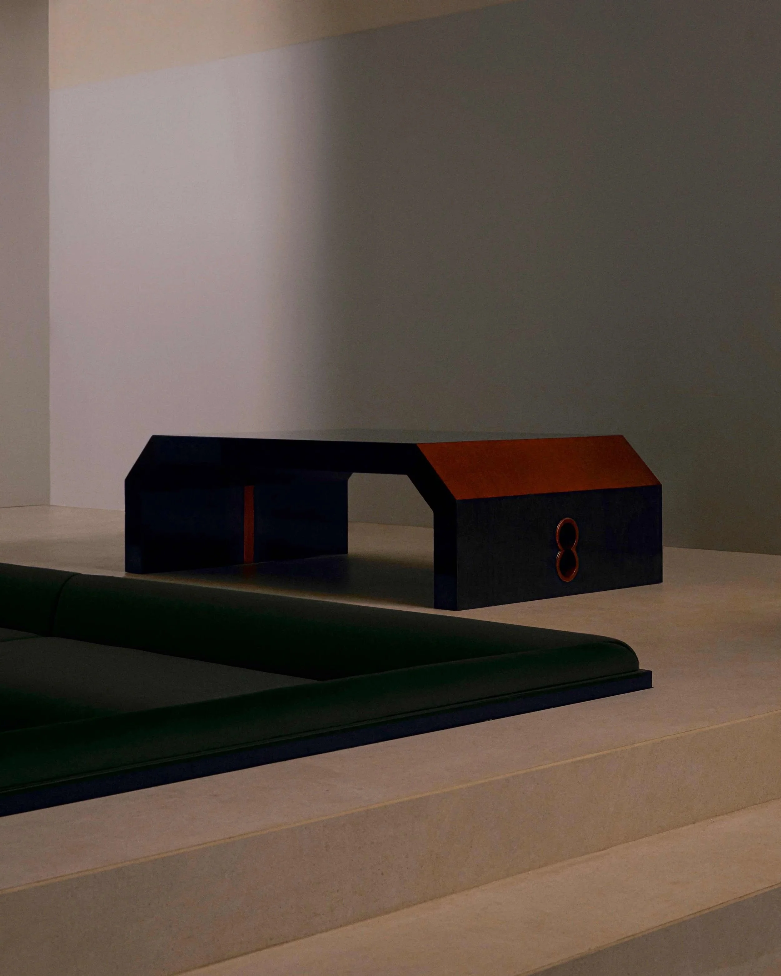 ARTEMPO Combo side table featuring Carlo Scarpa–inspired fish-symbol detail, shown at EAST WEST SPACE.