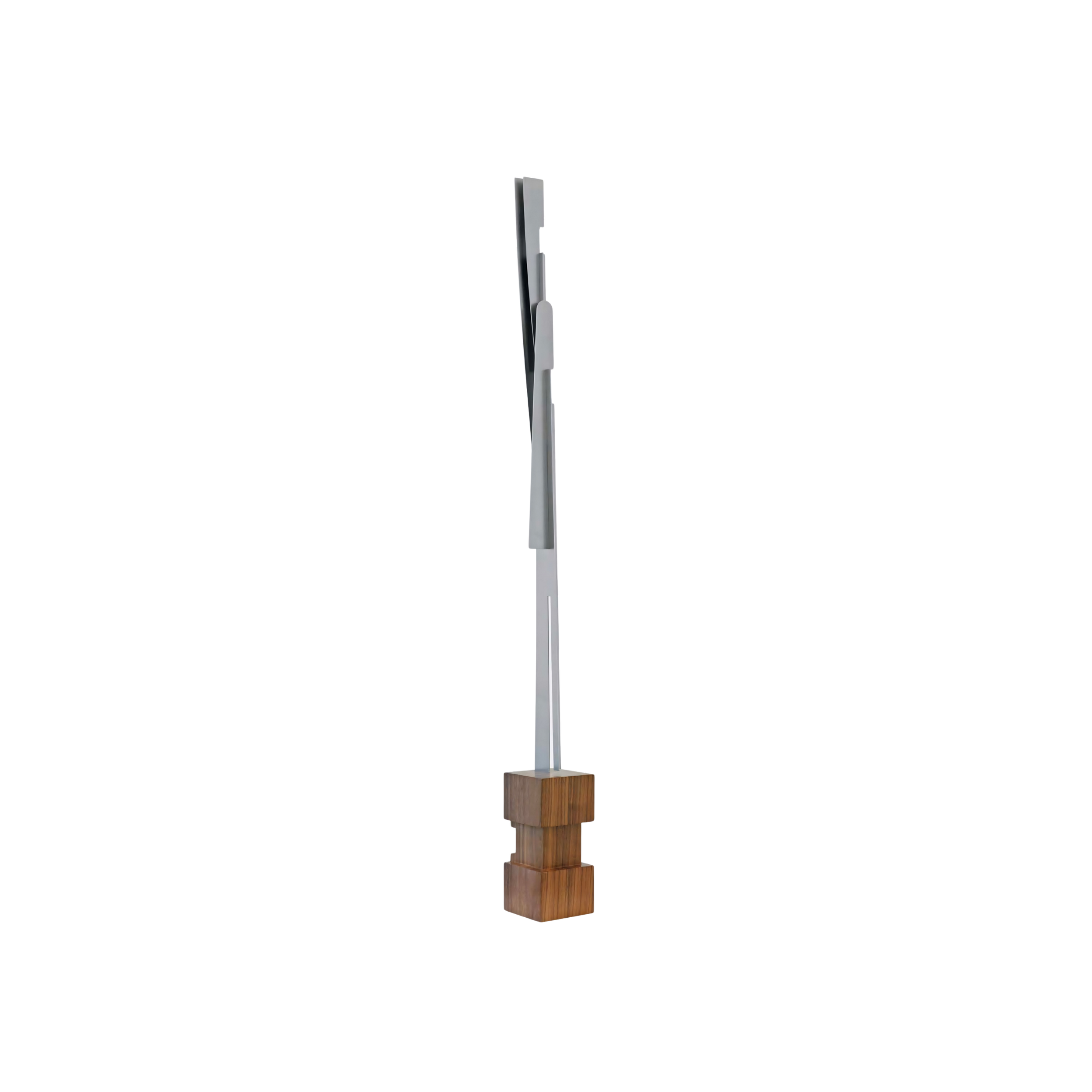 Composition Totem N3 steel sculpture with walnut base by Pablo Leonardo at the EAST WEST SPACE showroom.