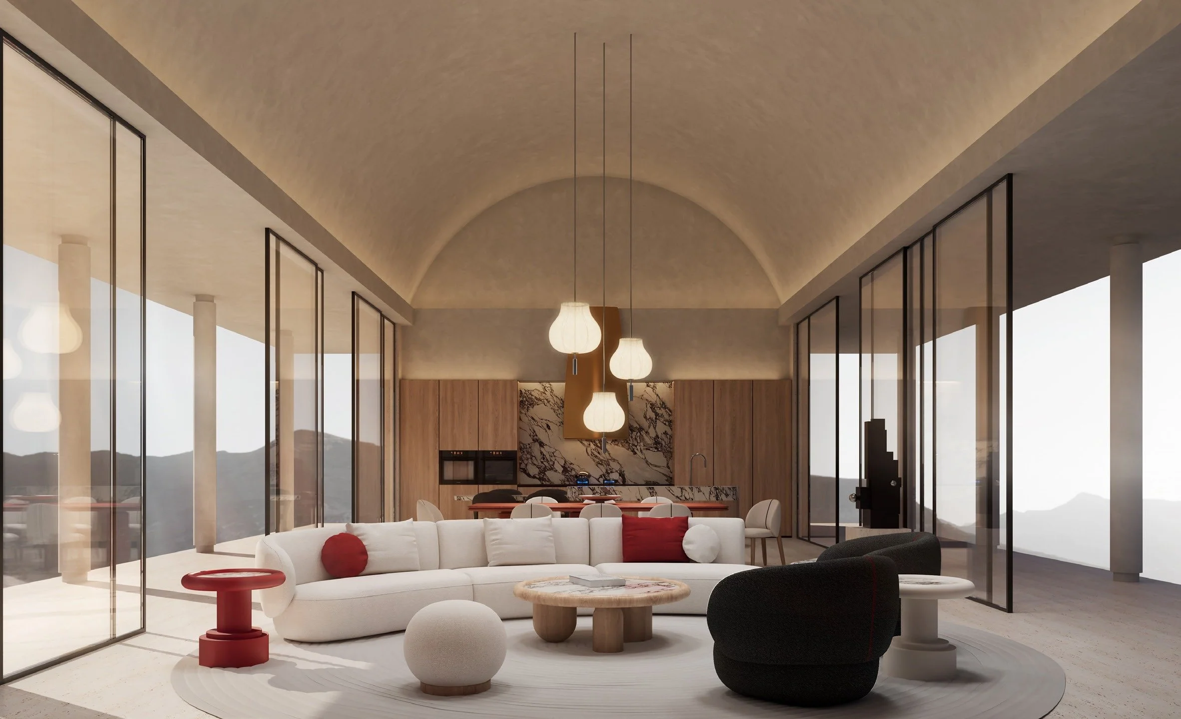 Contemporary modular sofa with curved silhouette and textured upholstery