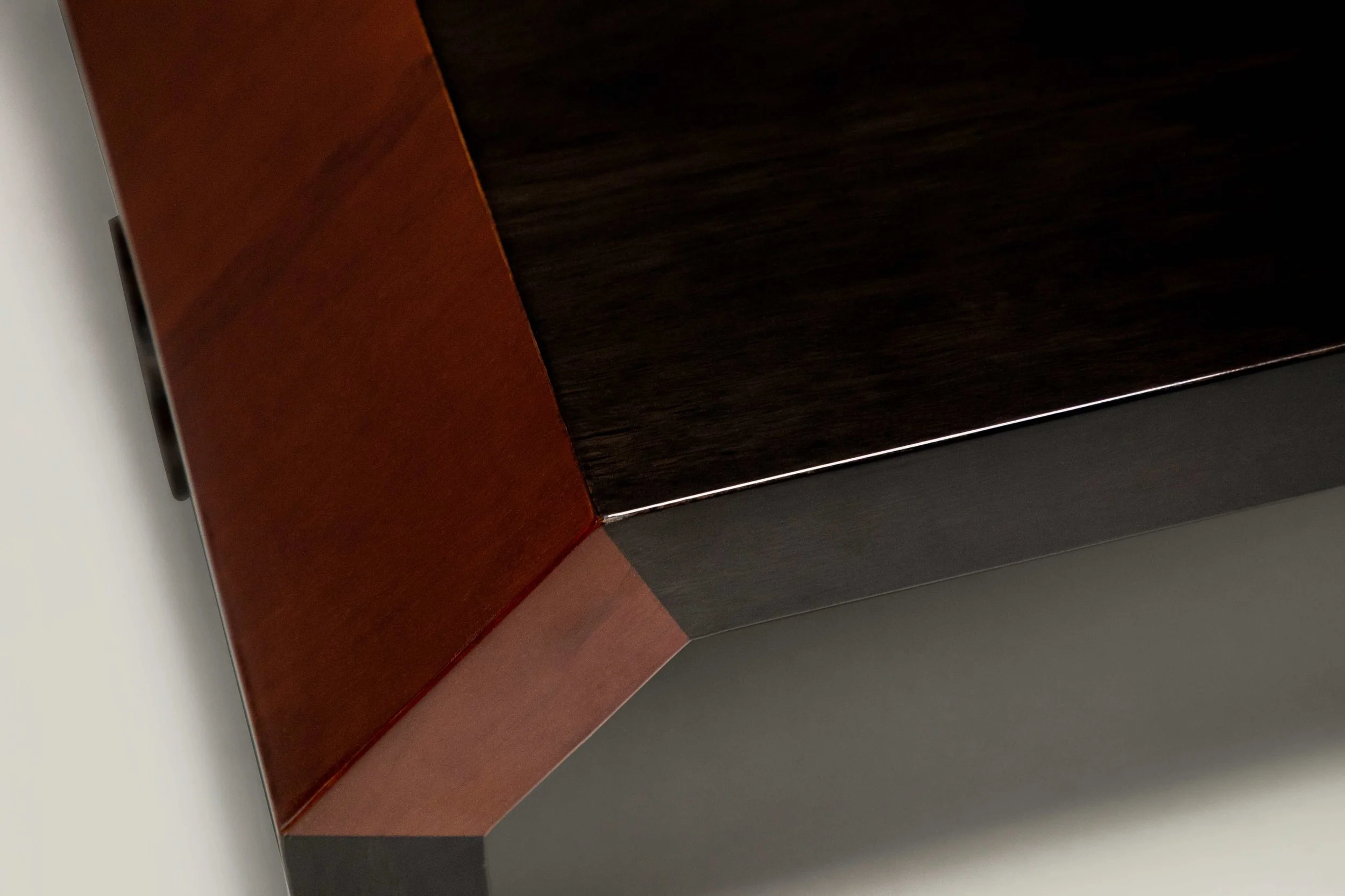 Contemporary Asian design Combo table in dark lacquer and pearwood, collectible furniture Barcelona.