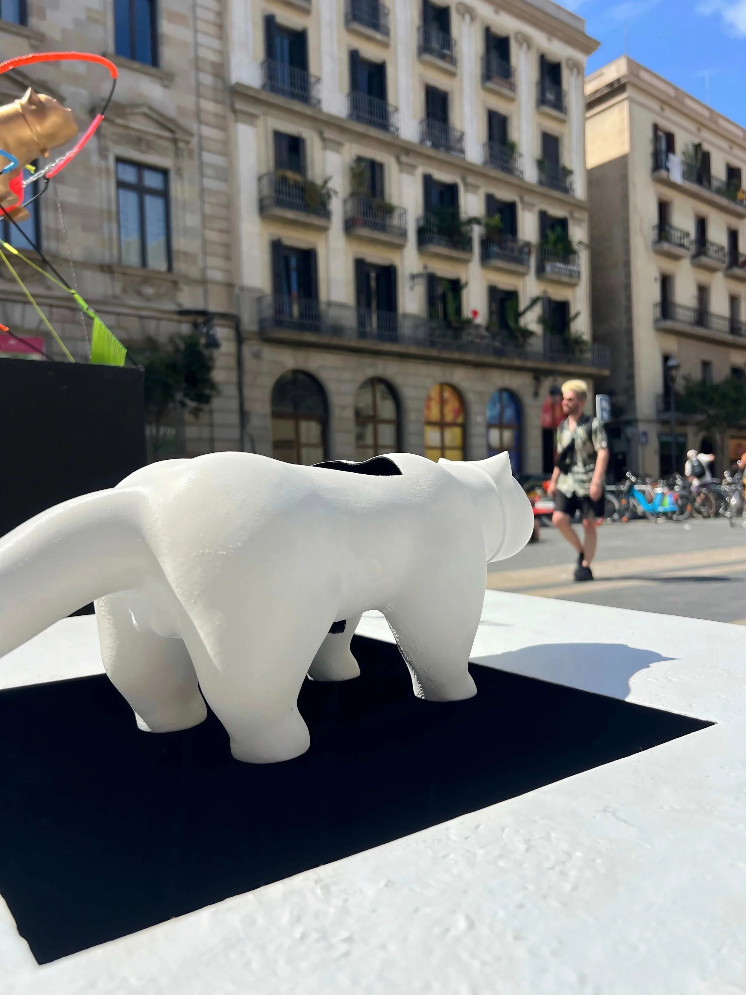 Contemporary reinterpretation of Fernando Botero’s cat with conceptual carved void, EAST WEST SPACE.