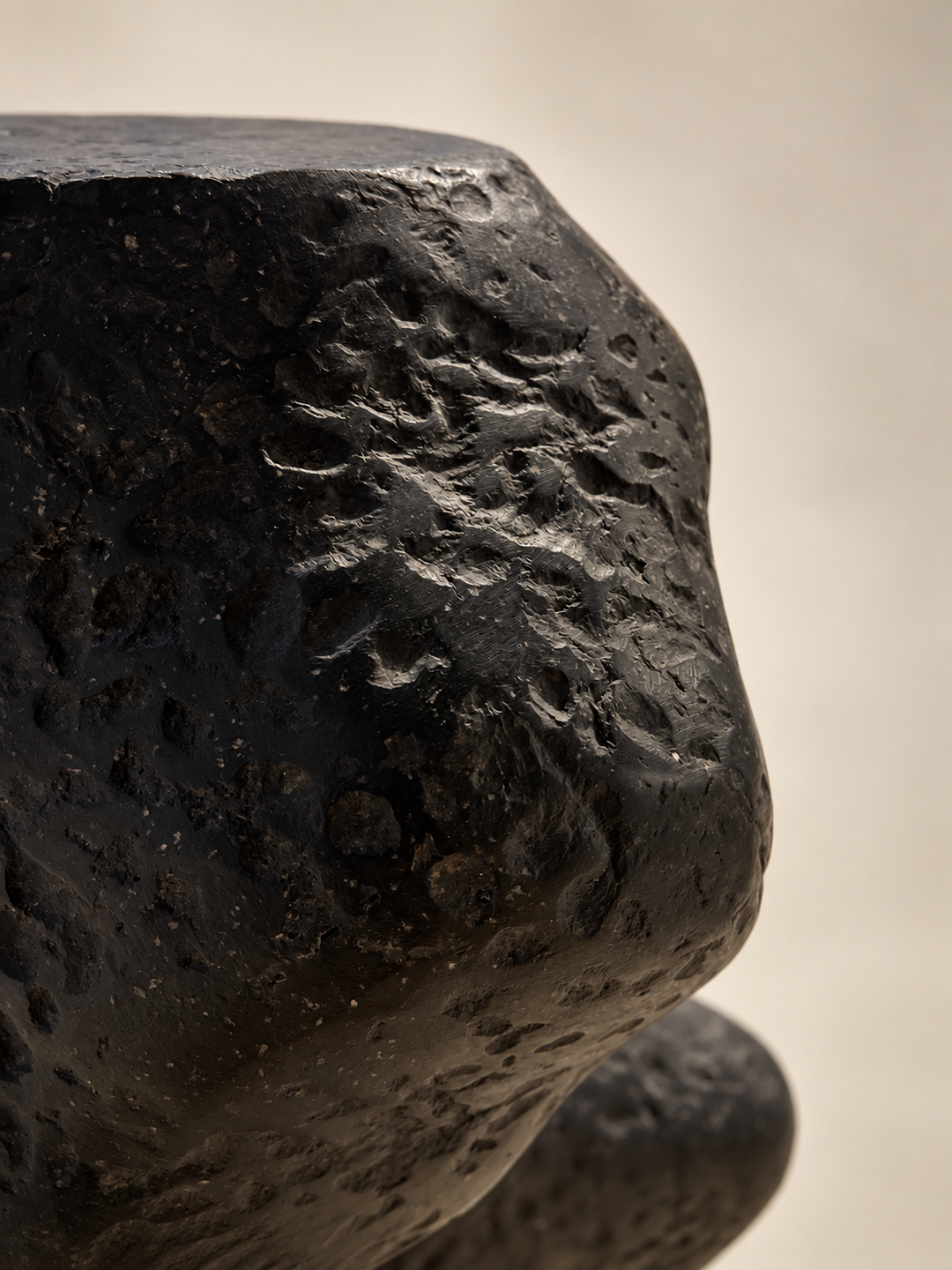 Detail of handmade volcanic texture on Pedestal III by Justino Del Casar