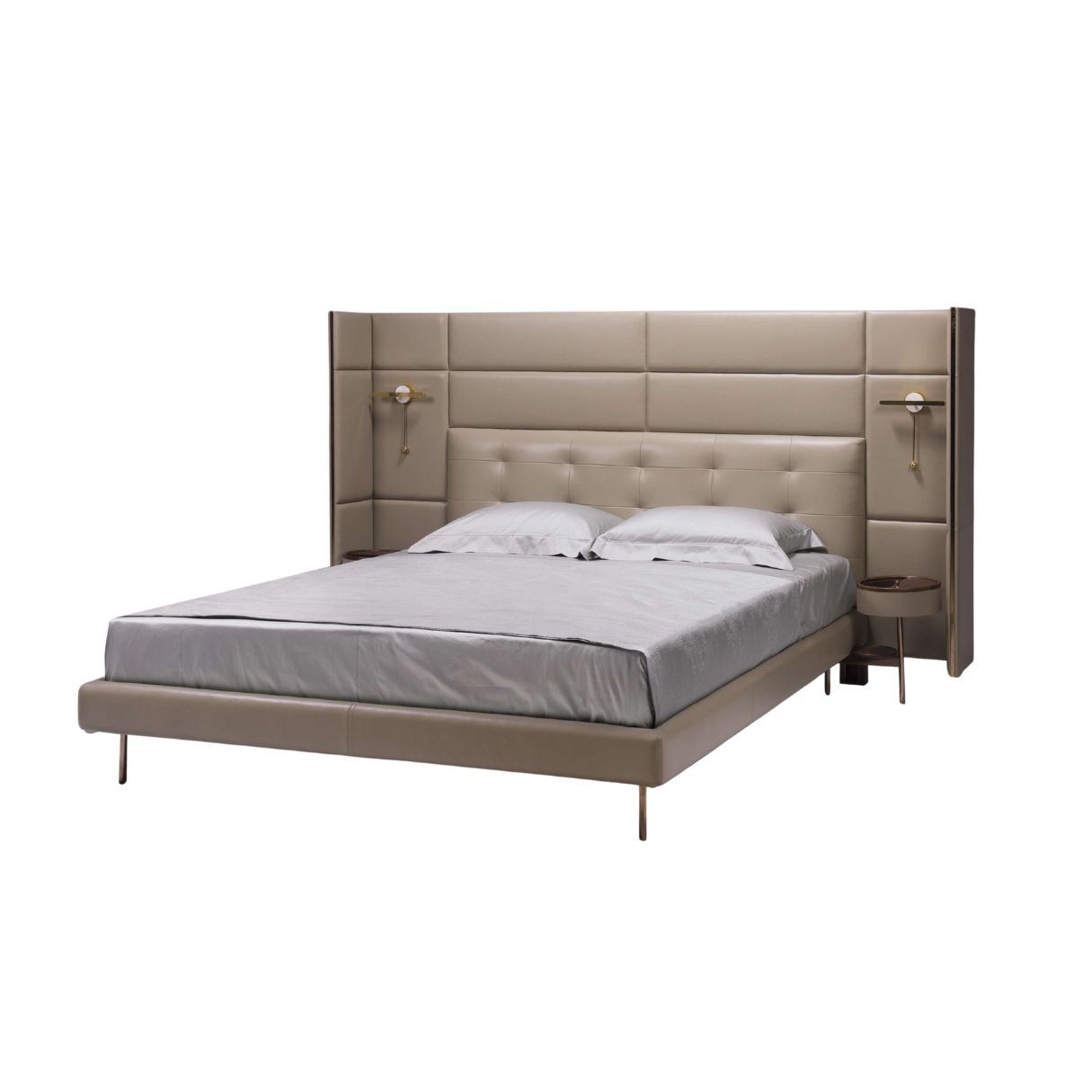 Ping Shan Yue bed by Maxmarko with semi-enclosed sculptural headboard for luxury interiors.