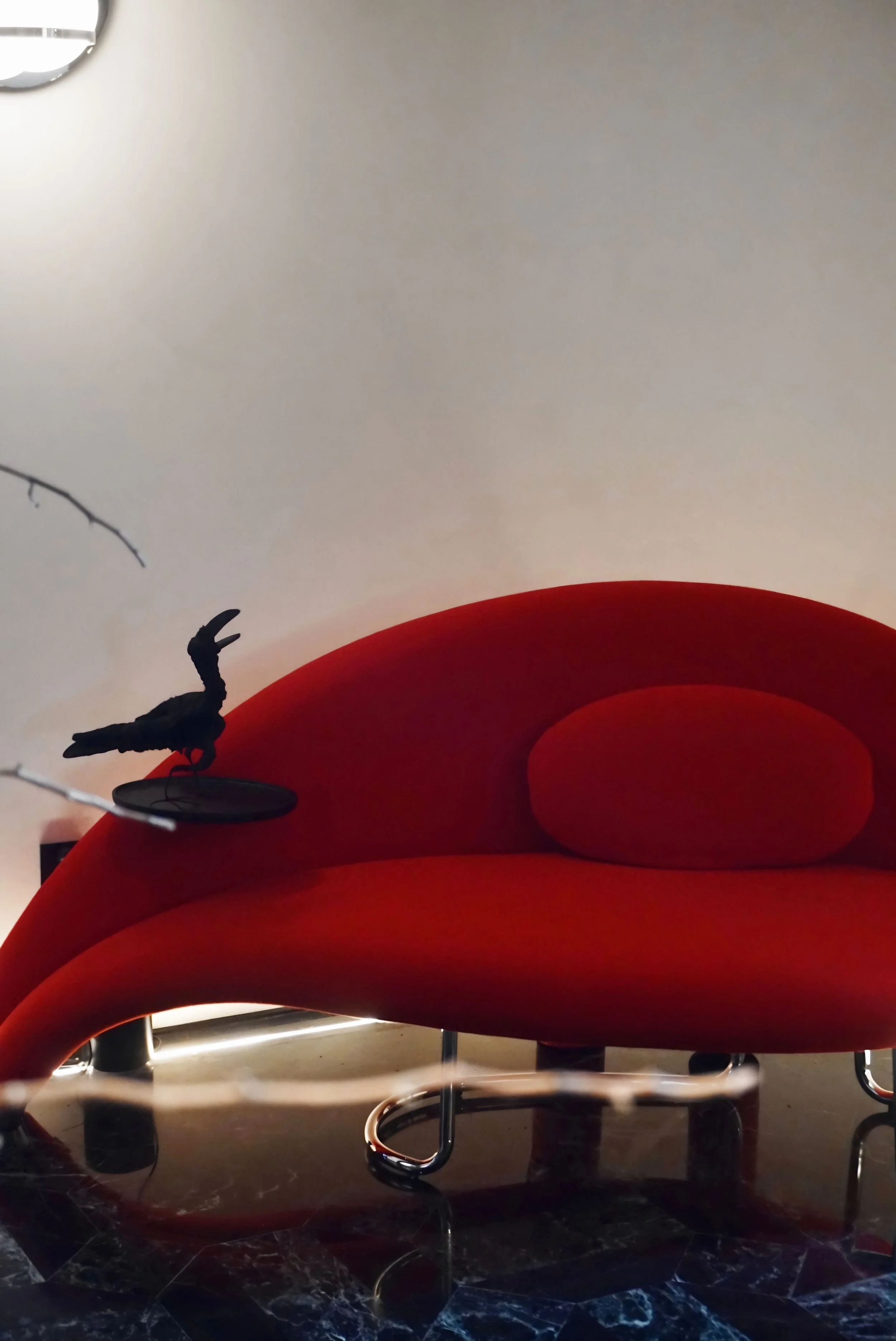 Contemporary design bench with polished chrome legs