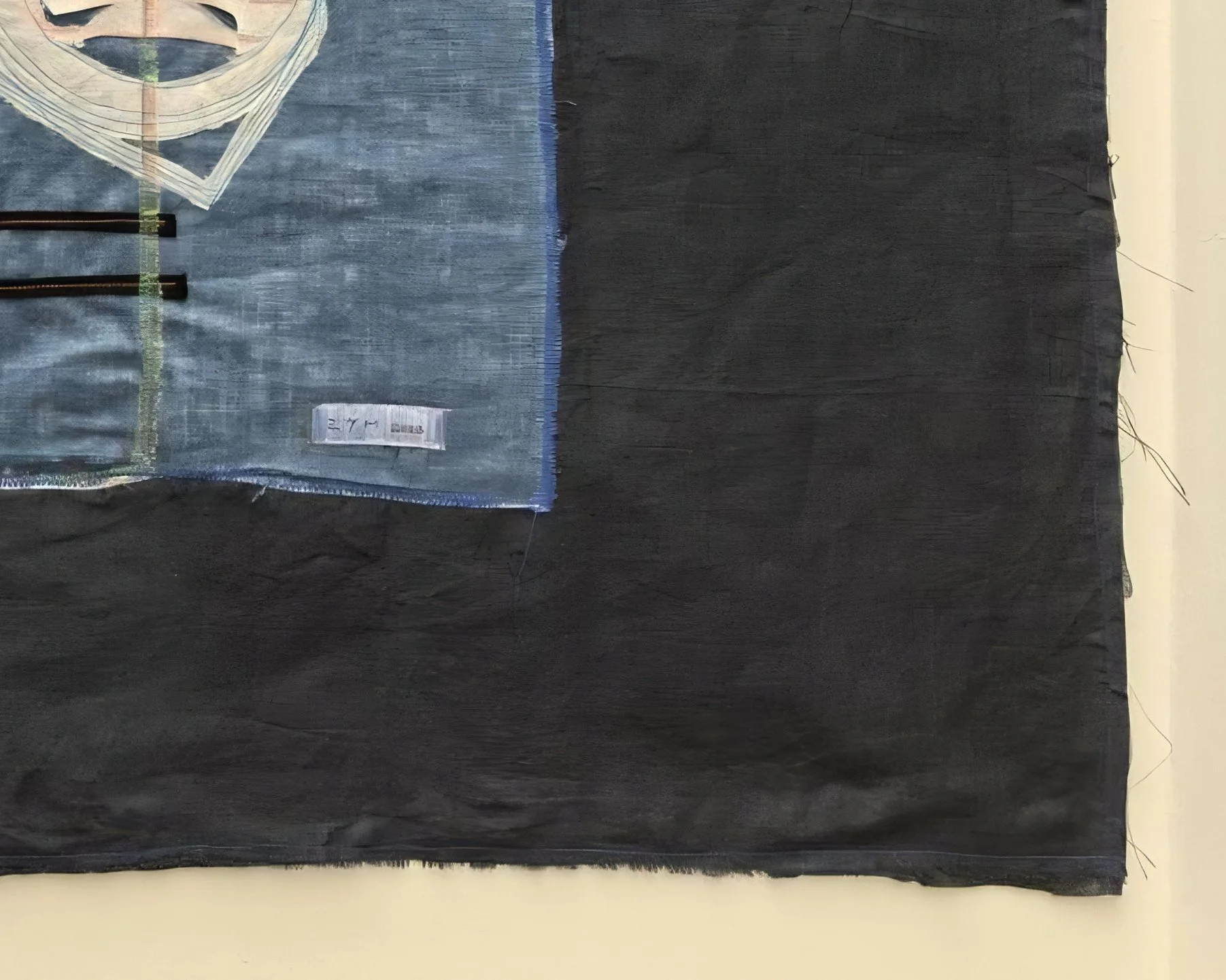 Contemporary fabric collage artwork in bold colours and geometric composition