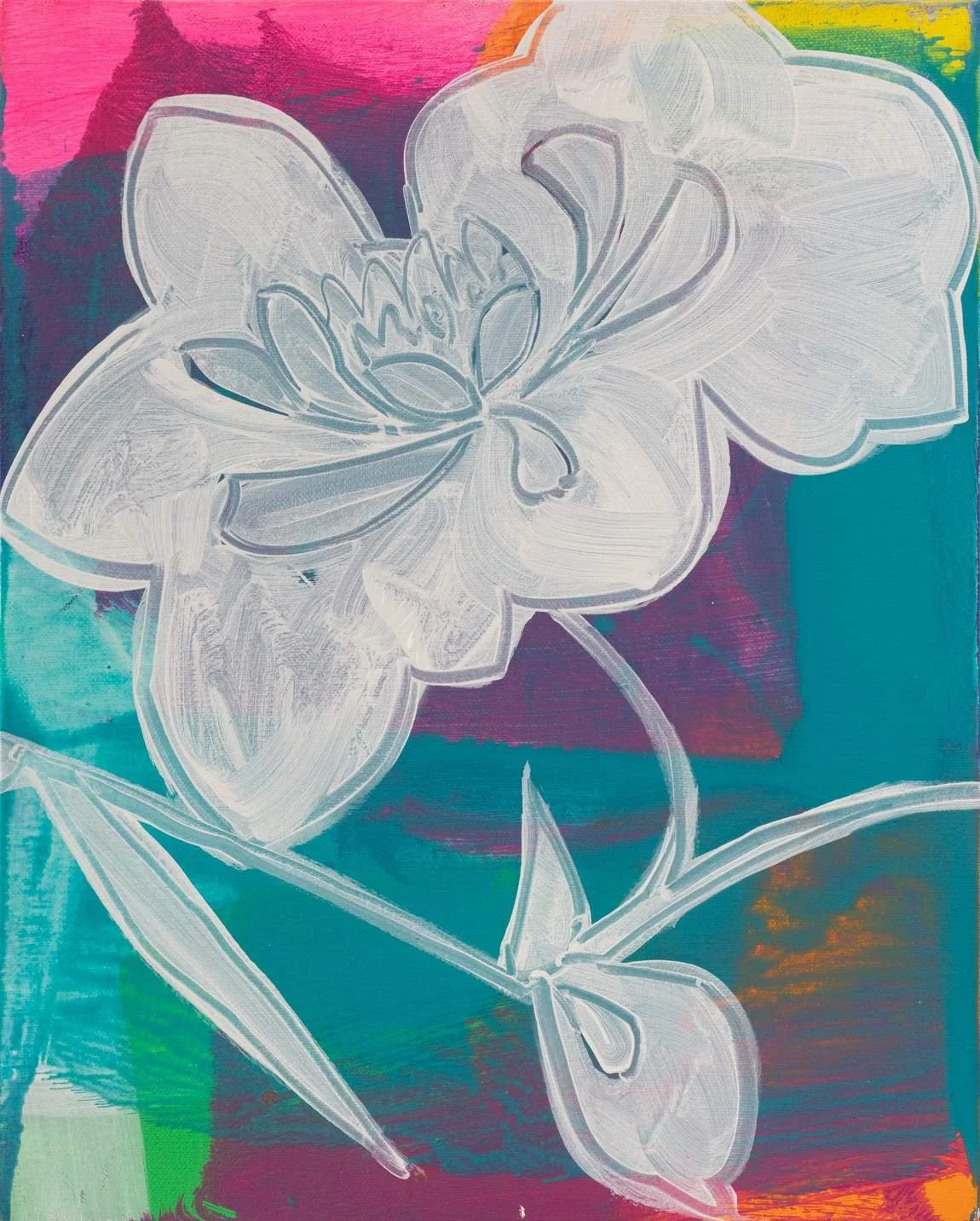 Minimal white floral abstraction on canvas by Bian Jing, collectible contemporary art at EAST WEST