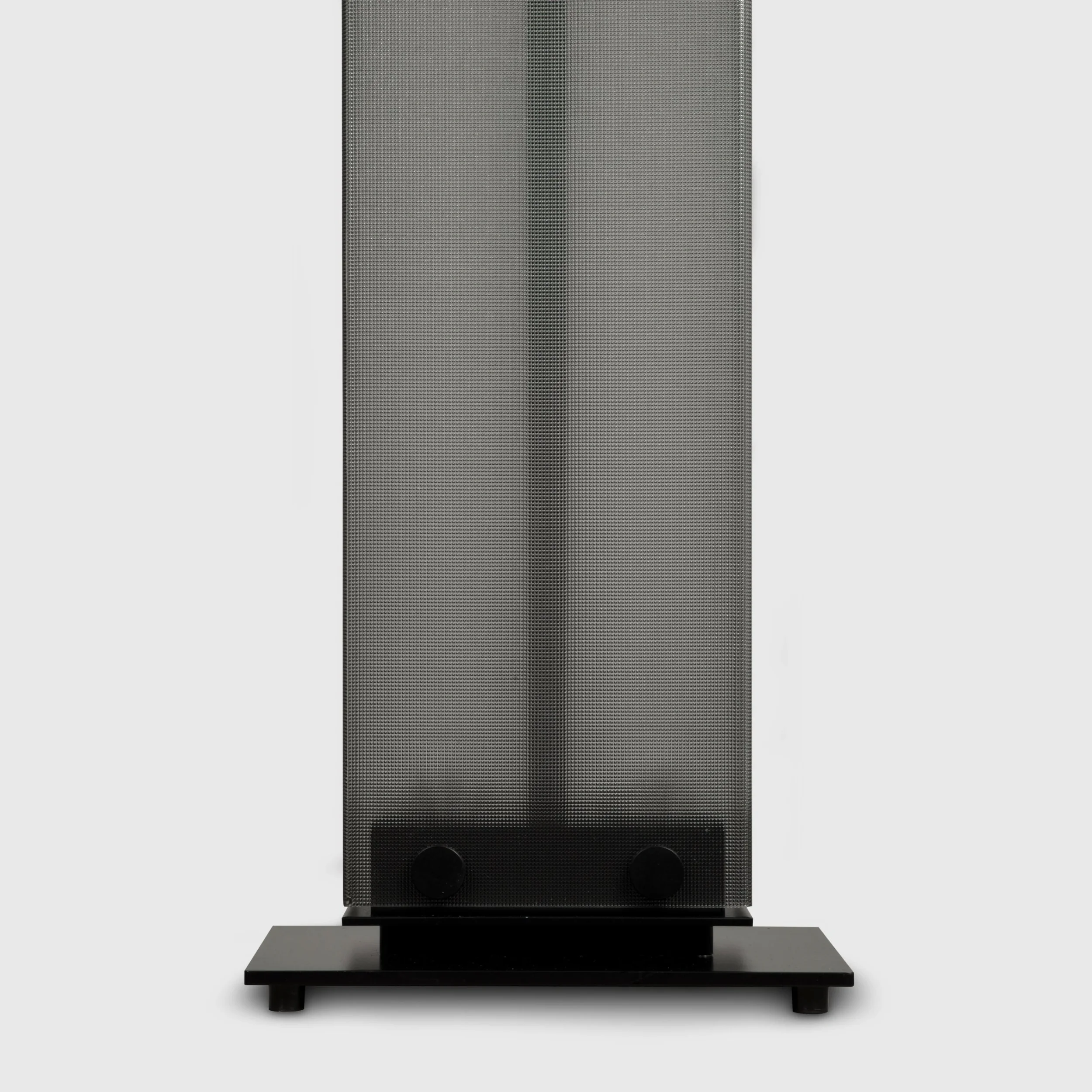 Base of the Belux Twilight floor lamp in black, structured acrylic glass column on a black steel plate