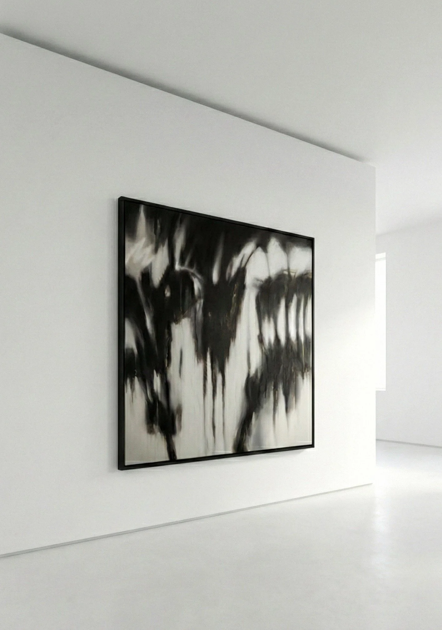 Large abstract painting by Jimmy Lenis black and white composition