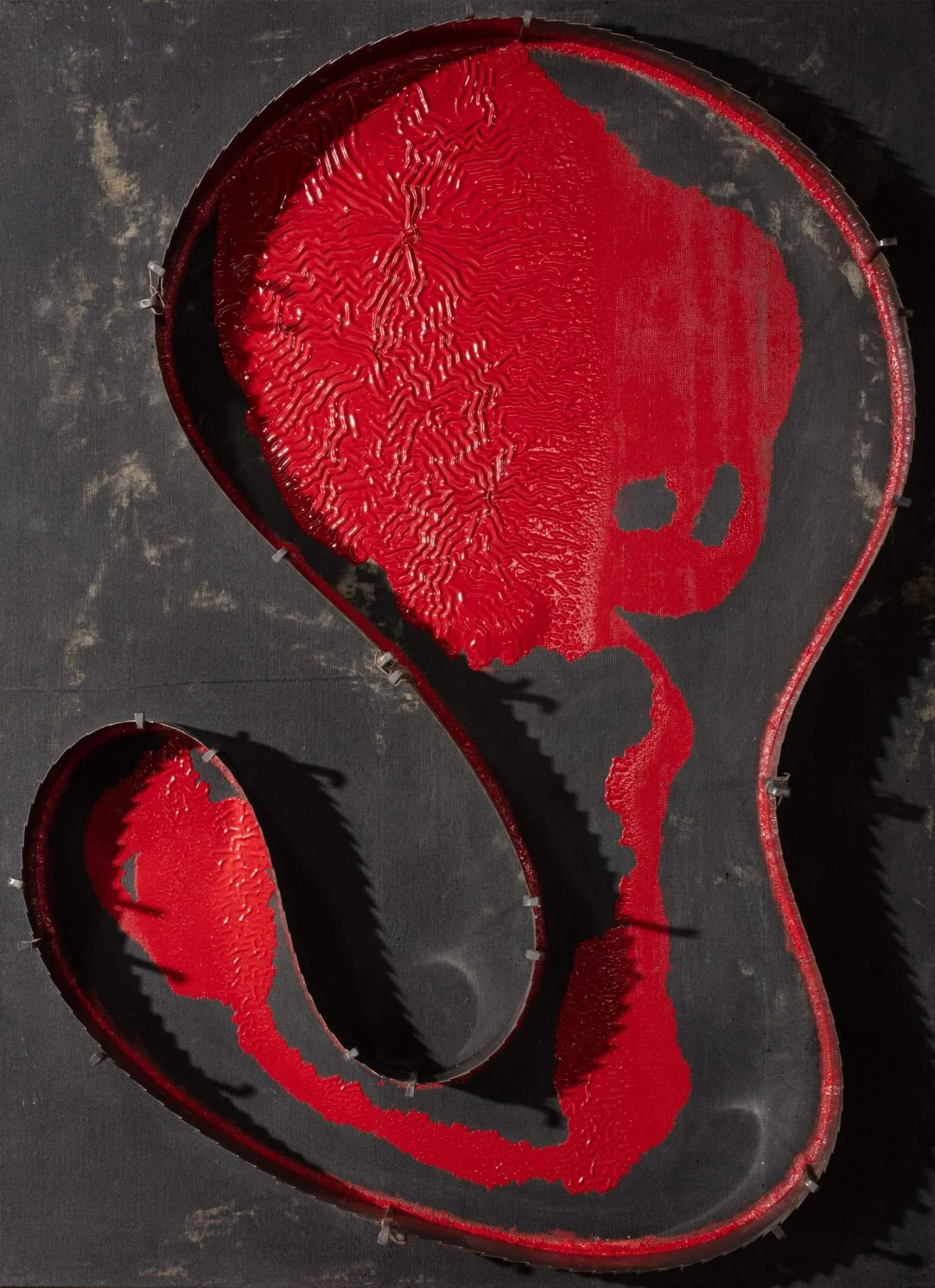 Wall sculpture combining saw blade, wood and lacquer, unique artwork