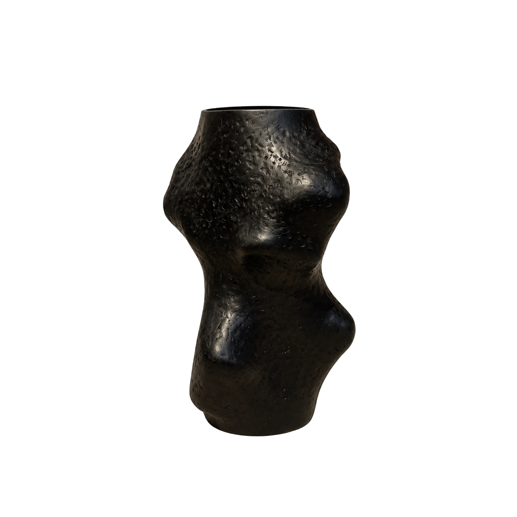 Pedestal II black sculptural pedestal by Justino Del Casar on white background, BLANCONEGRO BARCELONA