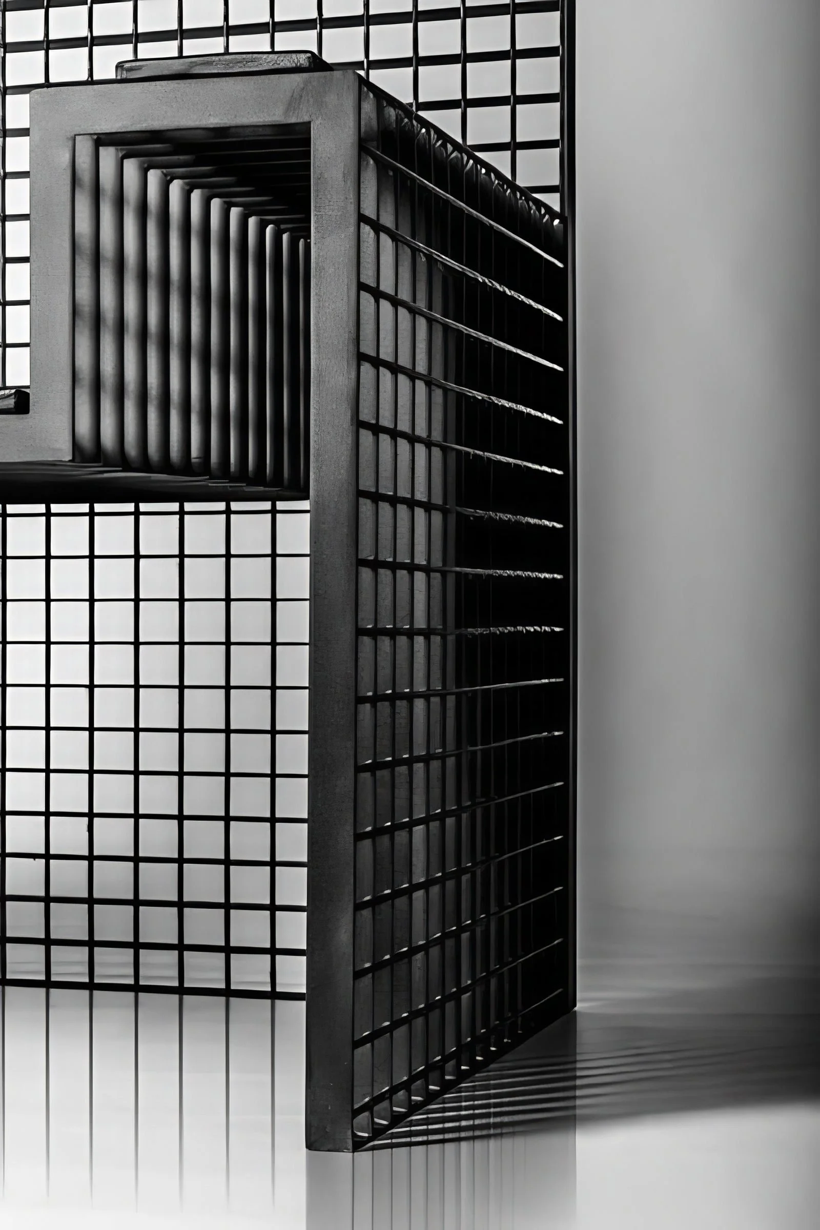 Collectible design armchair Lady Tramex by Minimal Studio with grid structure at EAST WEST SPACE showroom