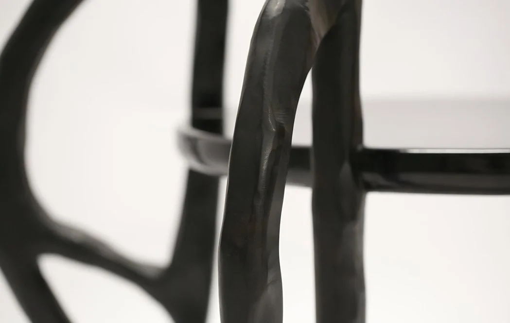 Organic branch-like legs lacquer side table by Jiaying Xu
