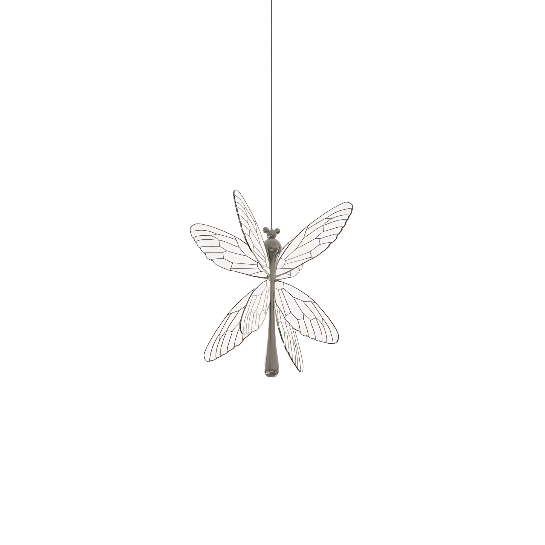 Dragonfly pendant lamp with translucent sculptural wings and soft lighting