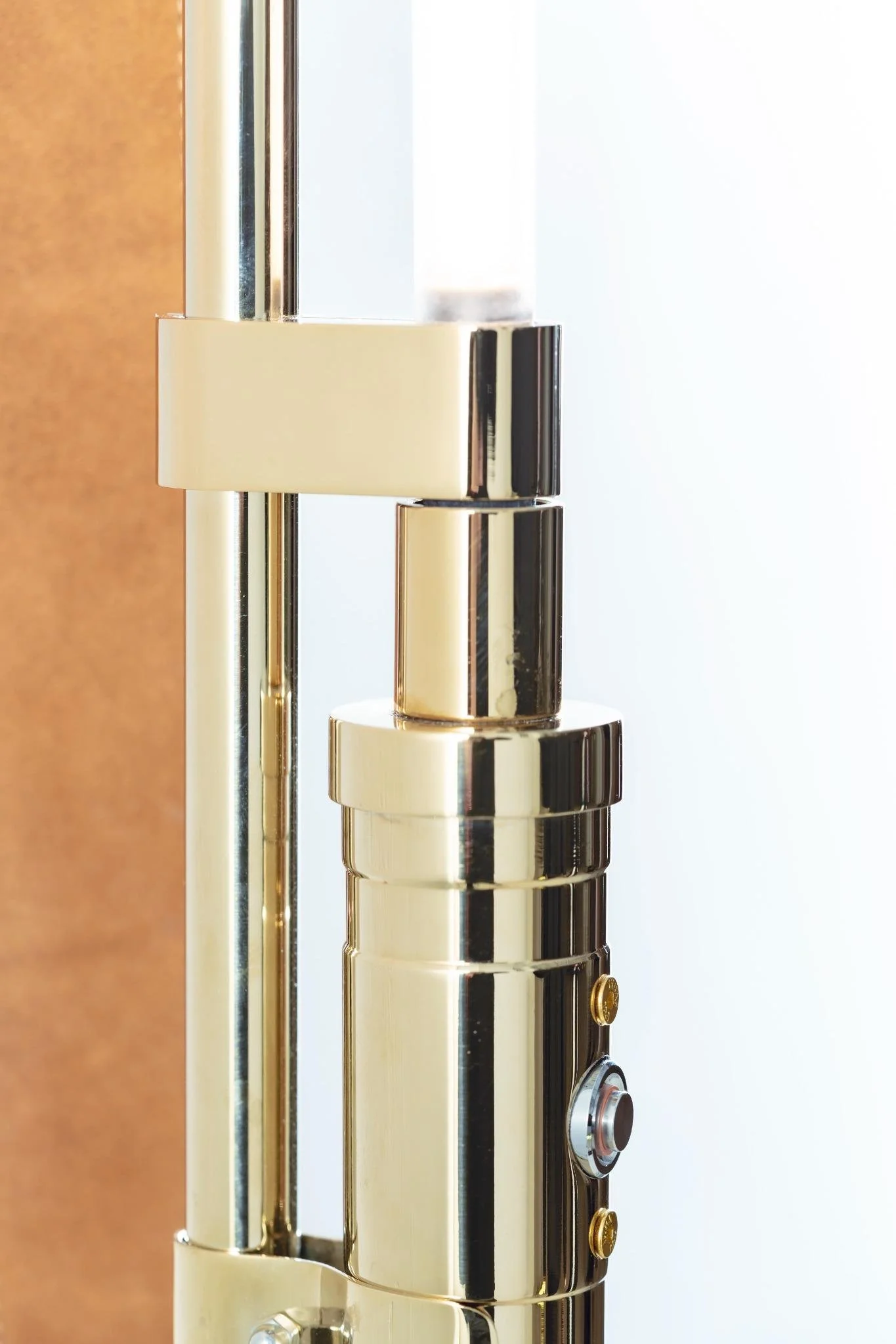 Brass mechanical-style lamp X-08, unique lighting design presented by EAST WEST SPACE.