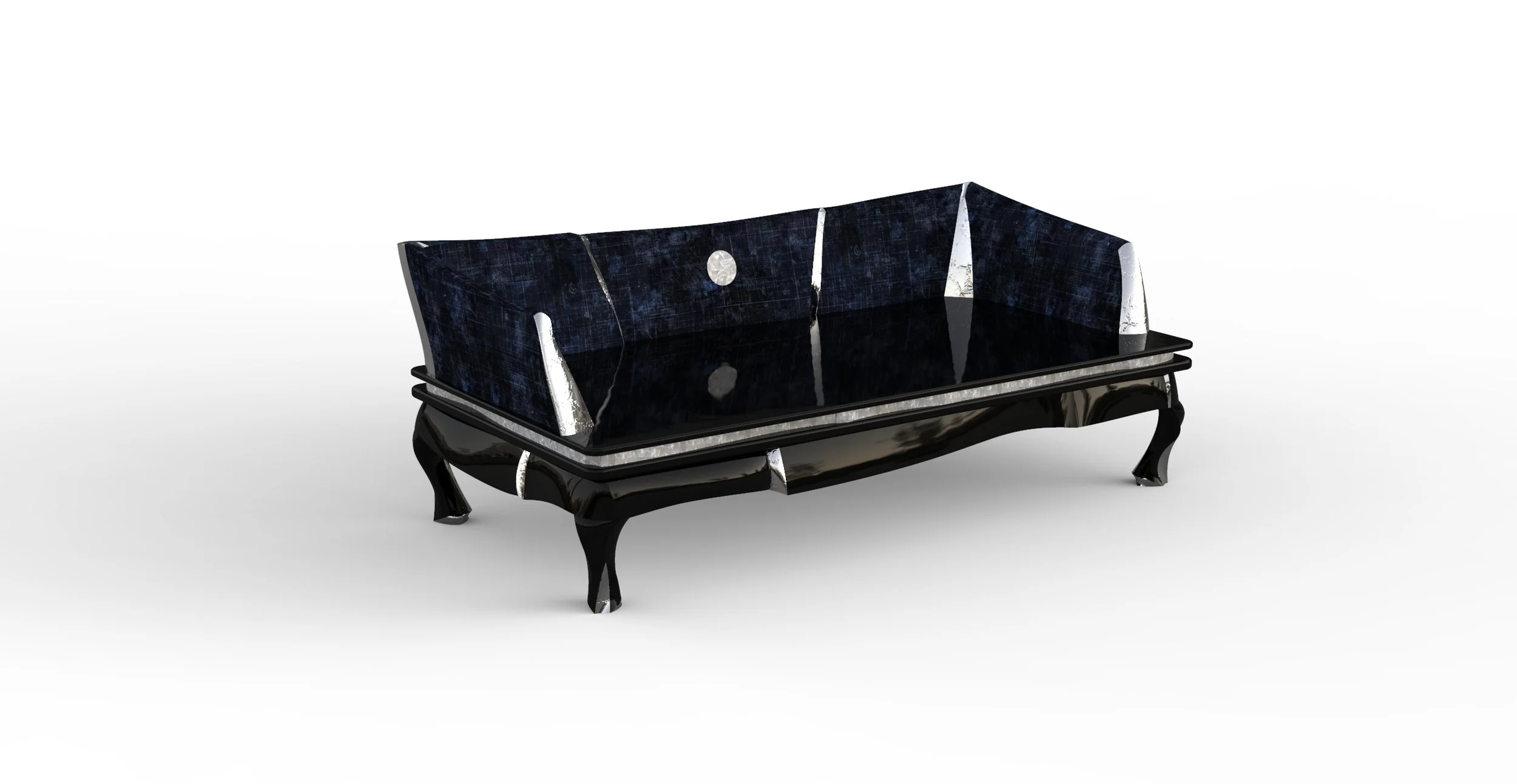 Designer Luohan seating platform with mother-of-pearl accents and bold silhouette