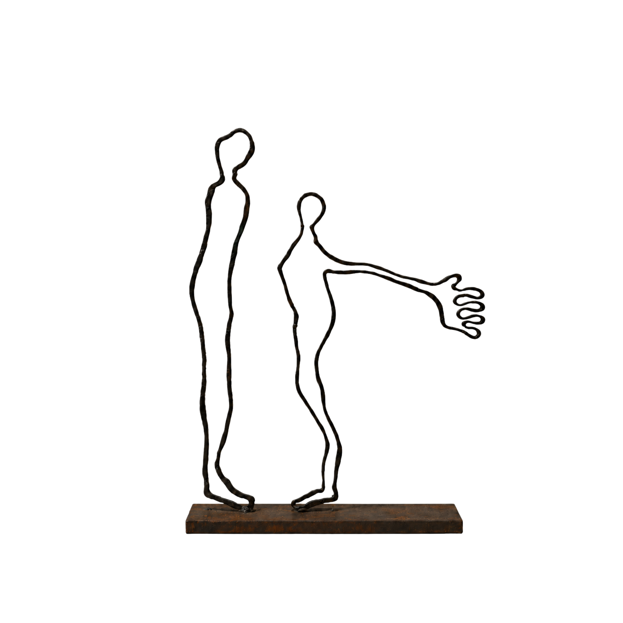 Contact by Robert Pous, cast bronze line sculpture of two human figures on white background, BLANCONEGRO BARCELONA