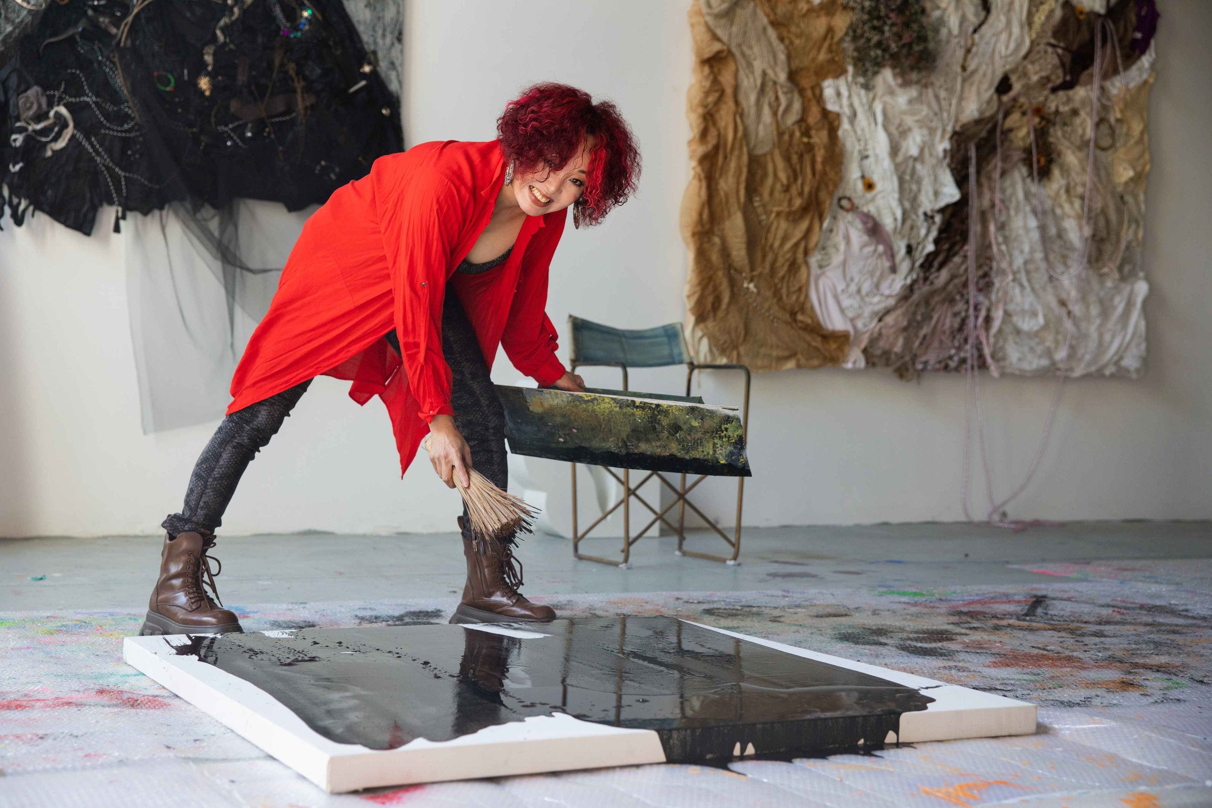 Large-scale floral abstraction by Chinese contemporary artist Bian Jing, acrylic on canvas, EAST WEST gallery Barcelona