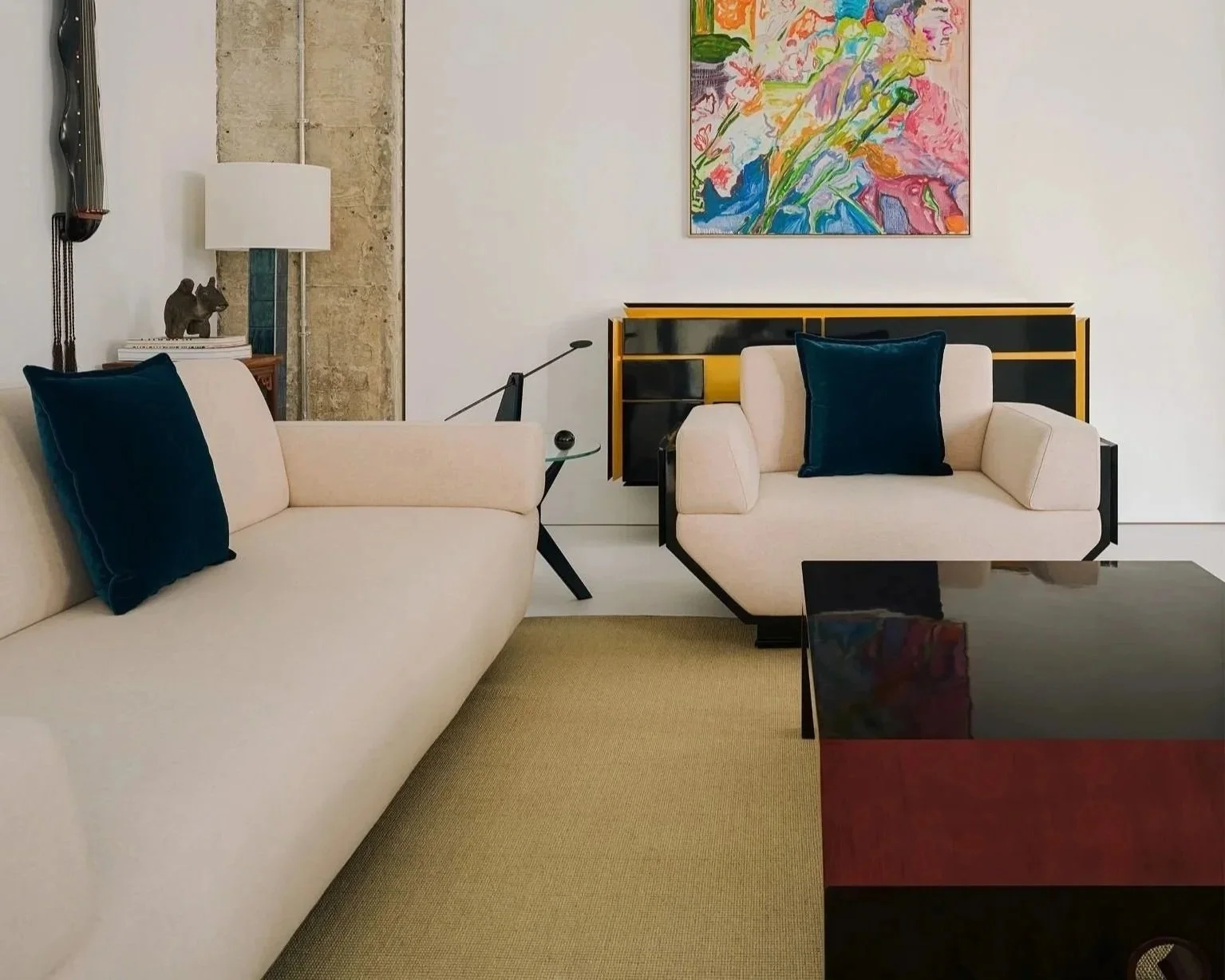 Lunisolar series by ARTEMPO — collectible Asian design furniture showcased at EAST WEST SPACE, blending wood, lacquer and wool in a sculptural contemporary silhouette.