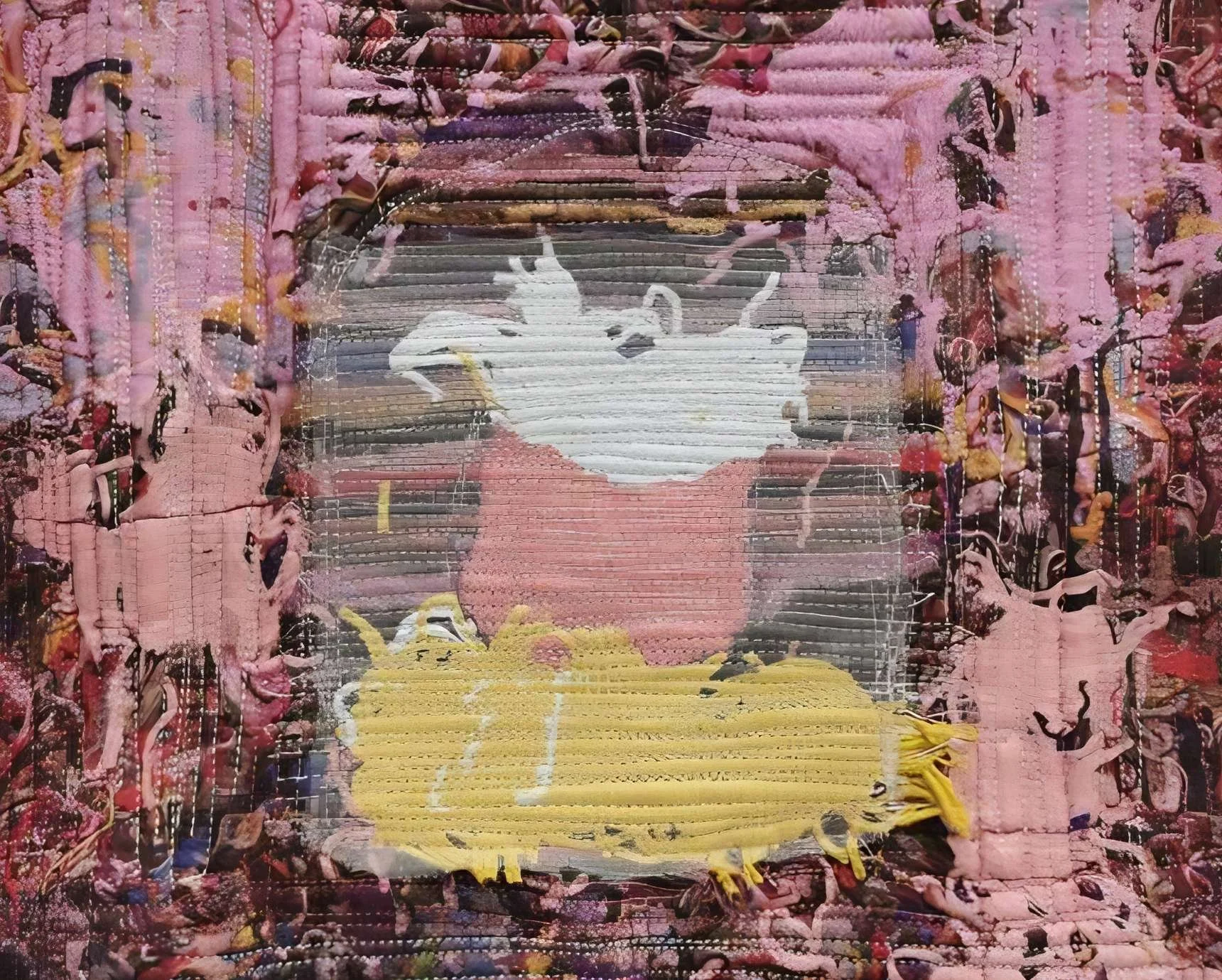 Unique textile art by Zhang Yonghong with woven abstract composition