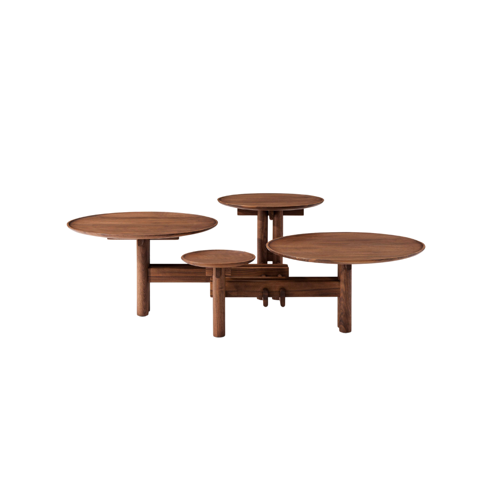 Ripple Side Table by Maxmarko featuring multi-height circular wooden surfaces.