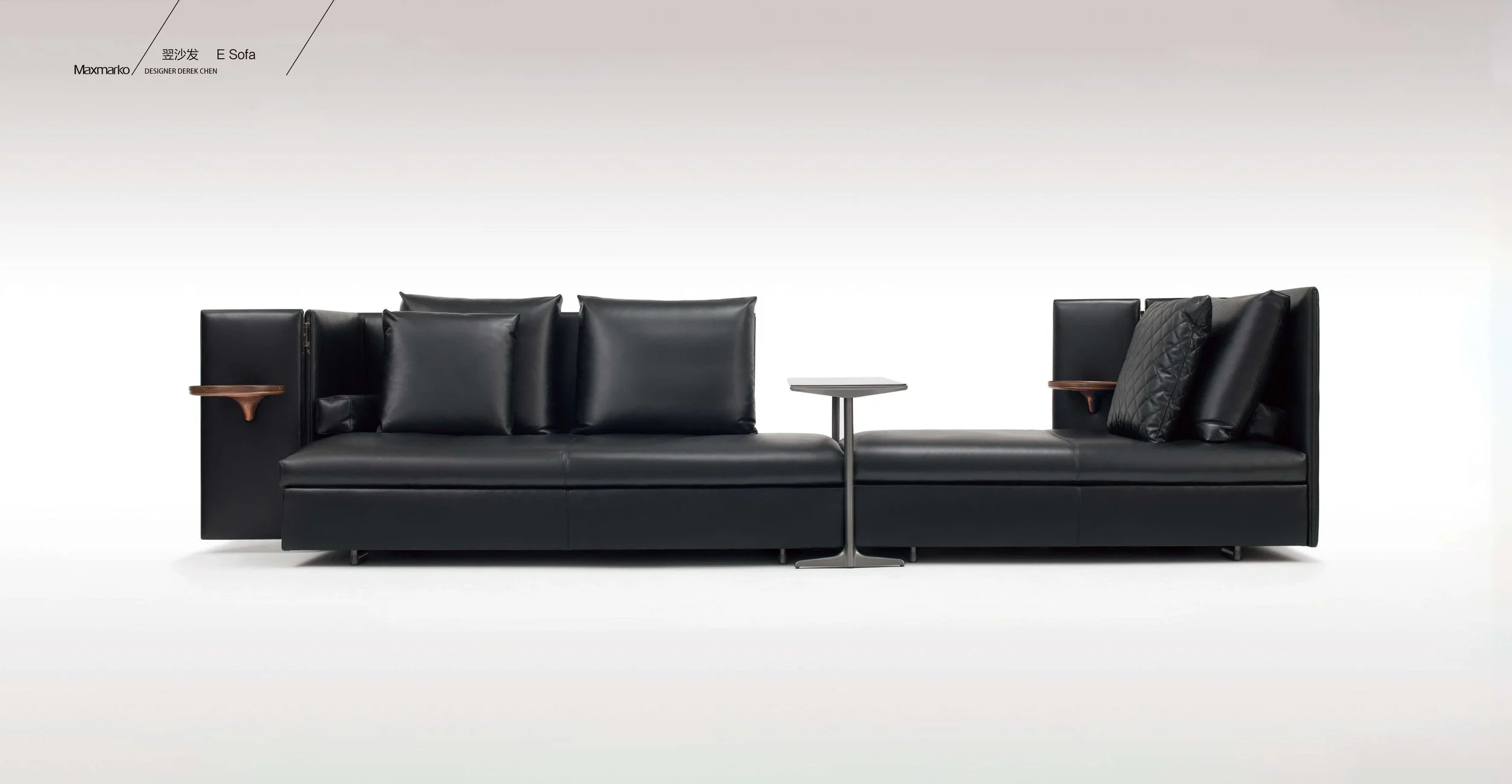 Modern luxury modular sofa with adjustable panels and integrated trays by Maxmarko.