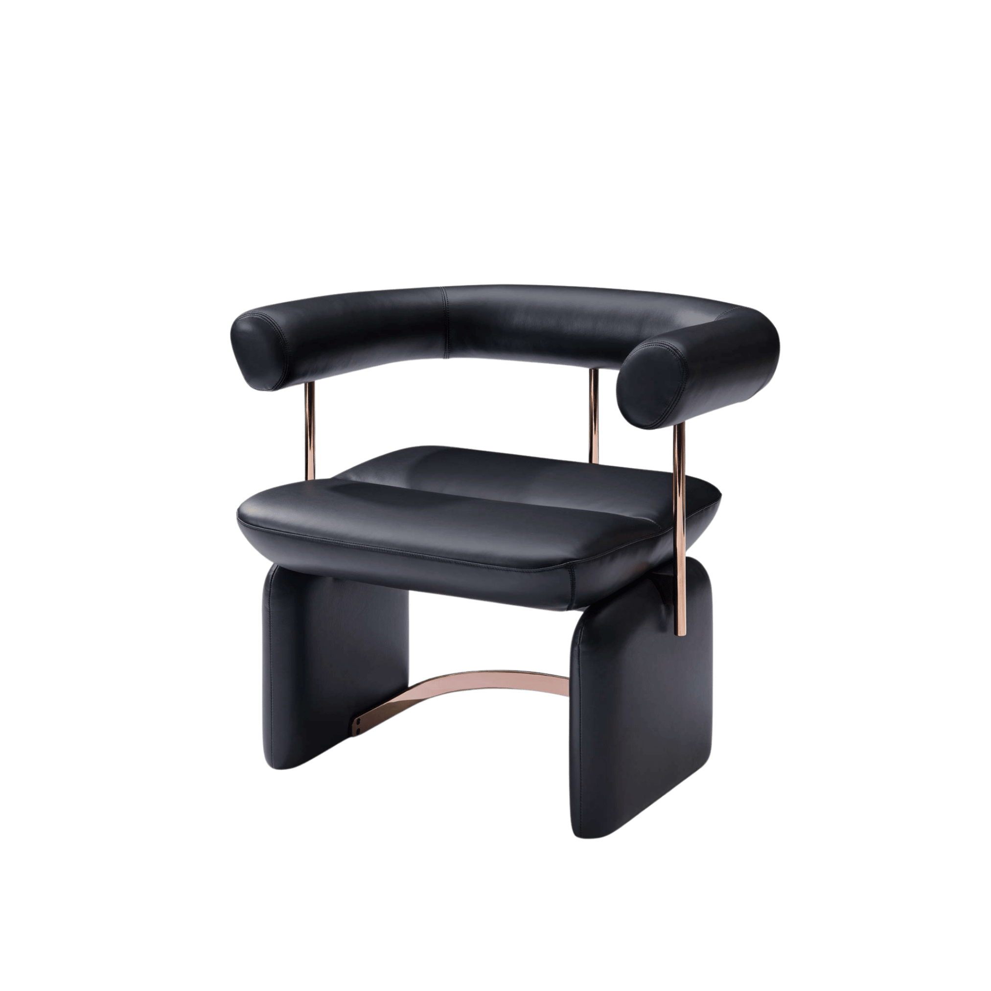 Tulip Chair by Maxmarko with sculptural curved backrest and leather seat.
