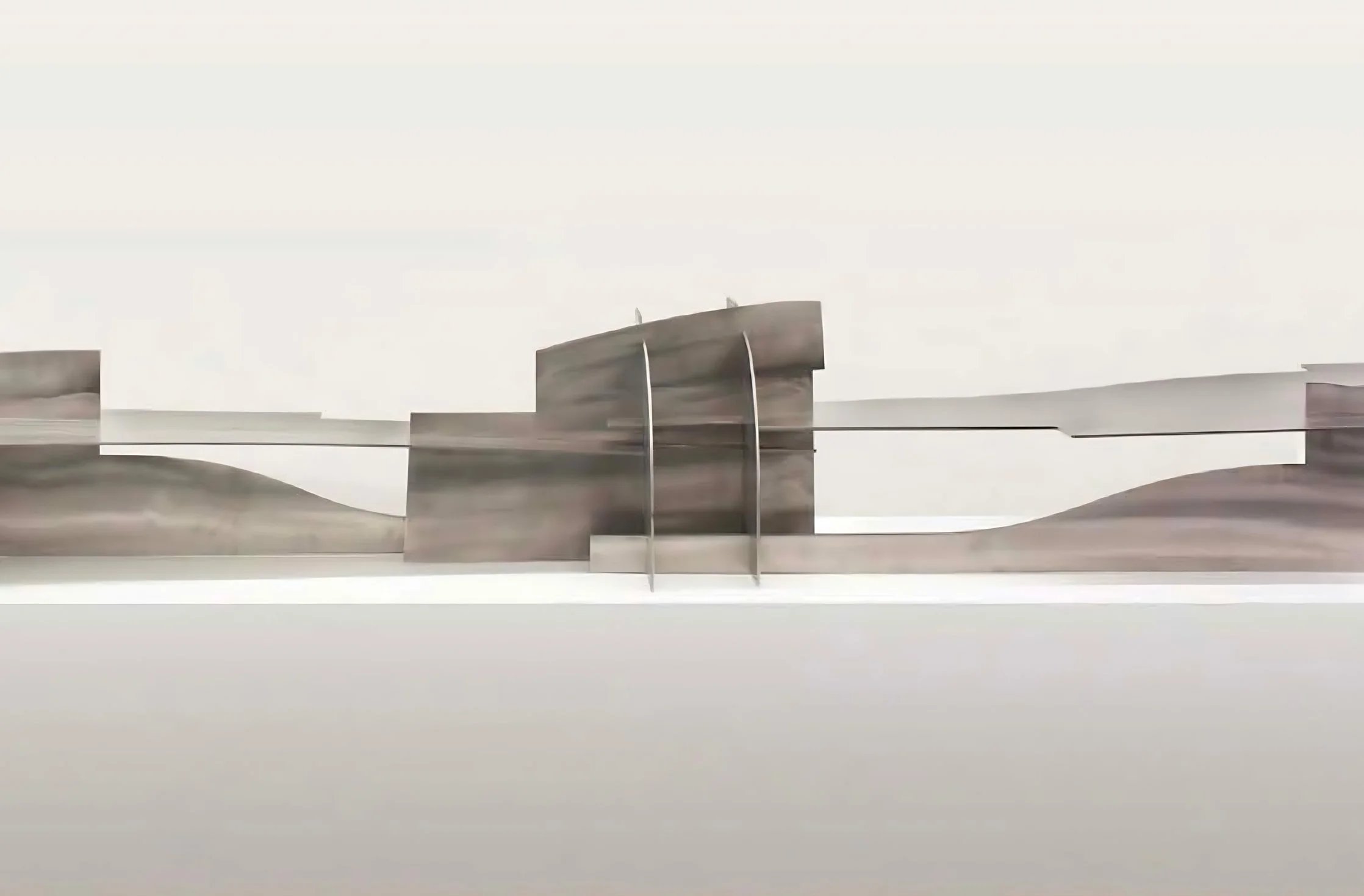 Collectible contemporary steel artwork evoking a sculptural landscape, Composition for a Horizon.