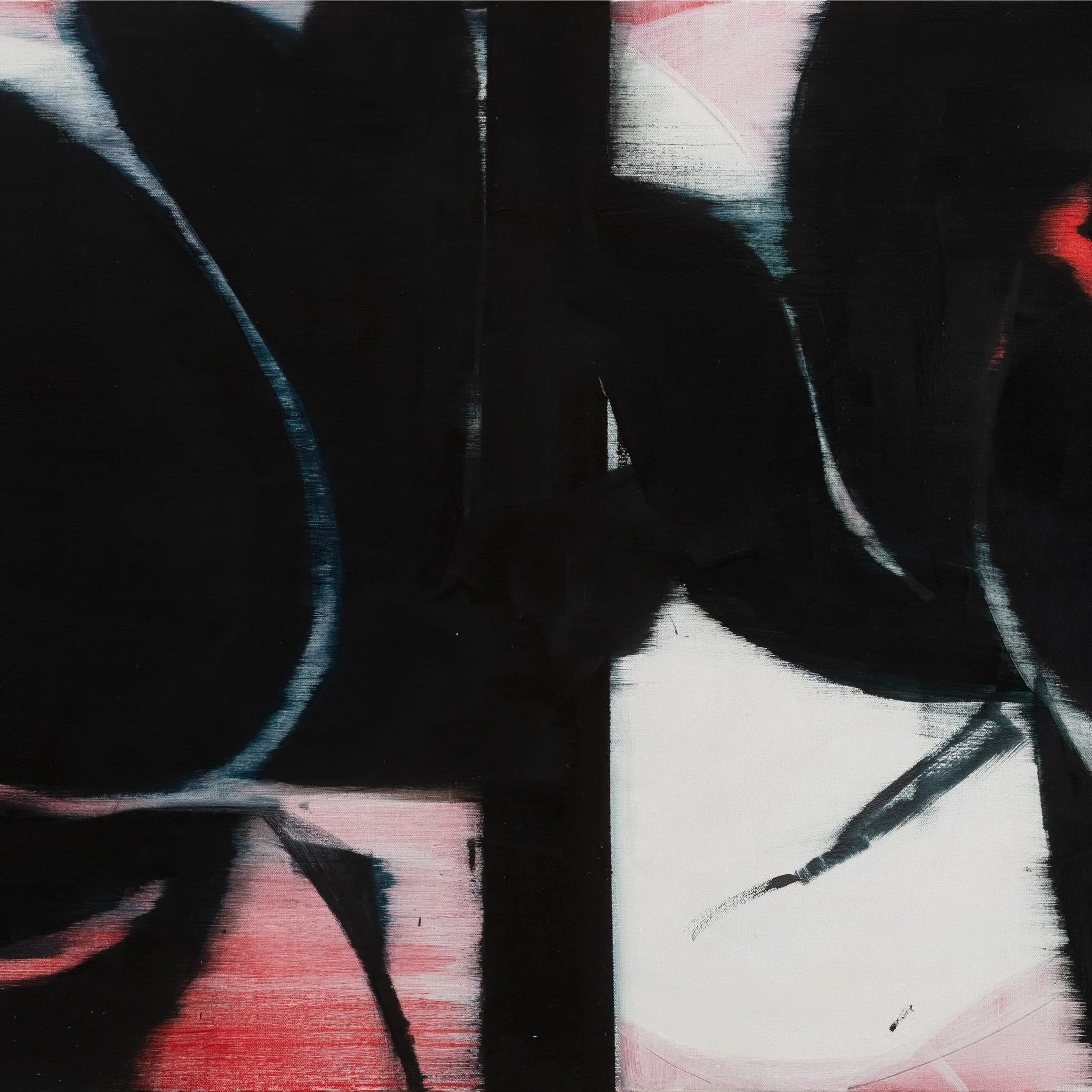 Bian Jing Petal 2 2025 panoramic acrylic on canvas with red and white contrasts